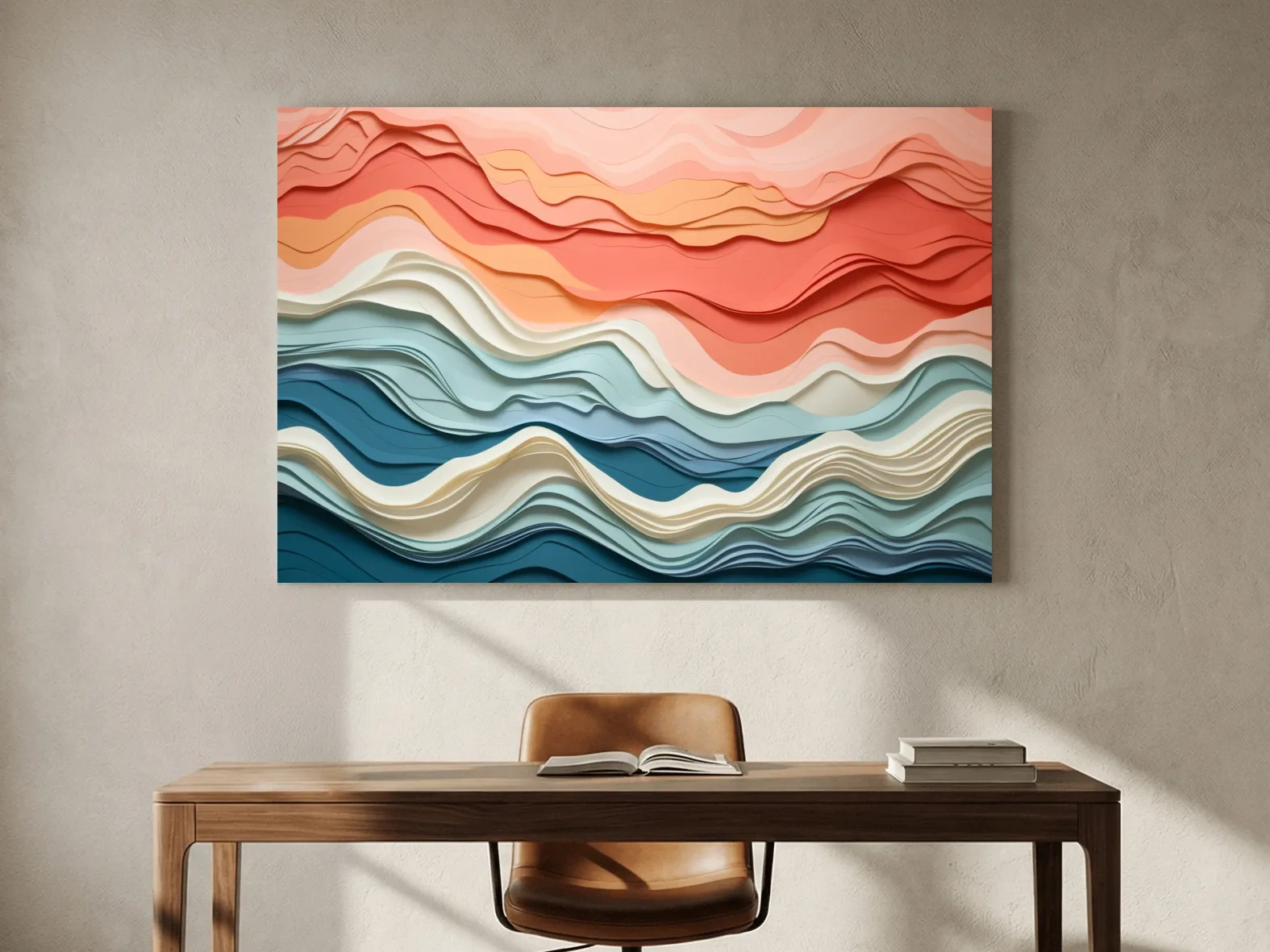 Layered Abstract Topographic Waves - 3D Paper Cut Style Wall Art