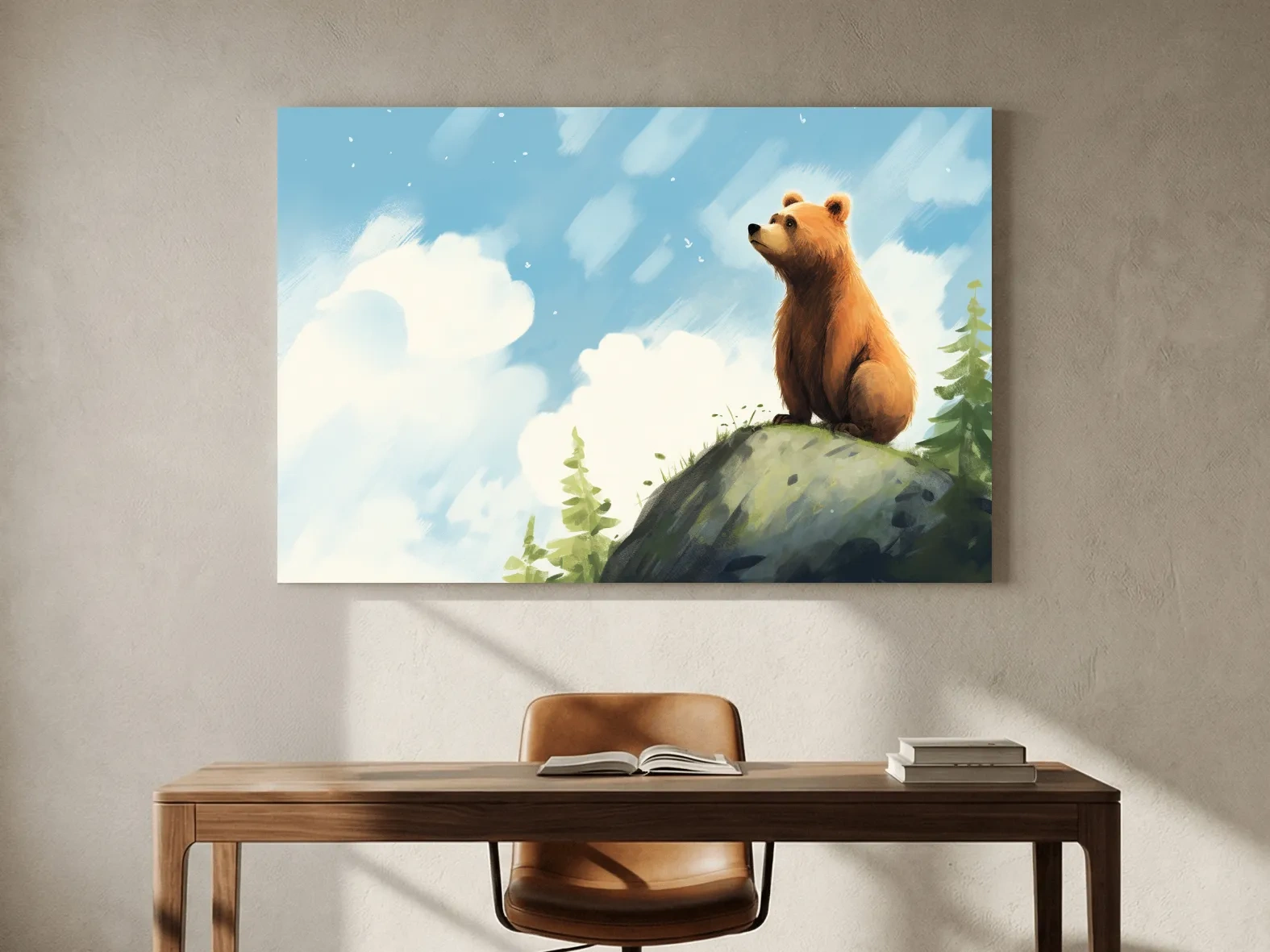 Whimsical Bear Cub On Rocky Peak - Nursery Wildlife Wall Art