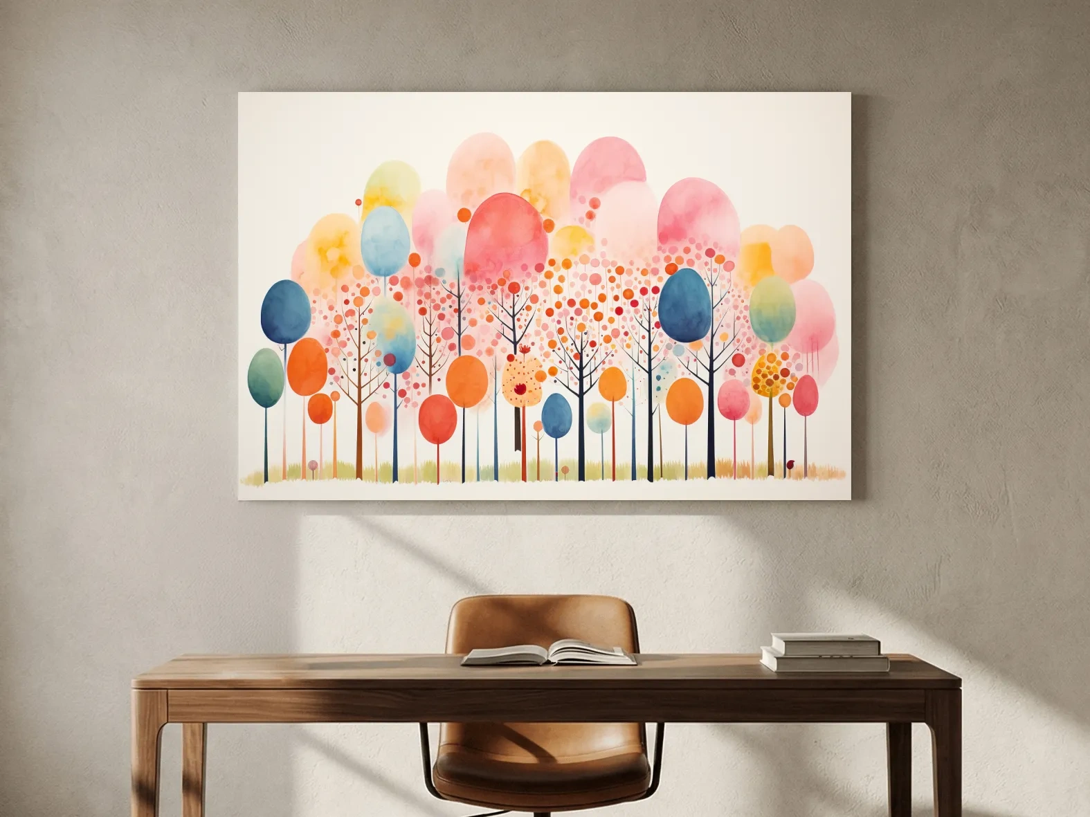 Whimsical Pastel Watercolor Forest Trees - Colorful Nature Wall Art