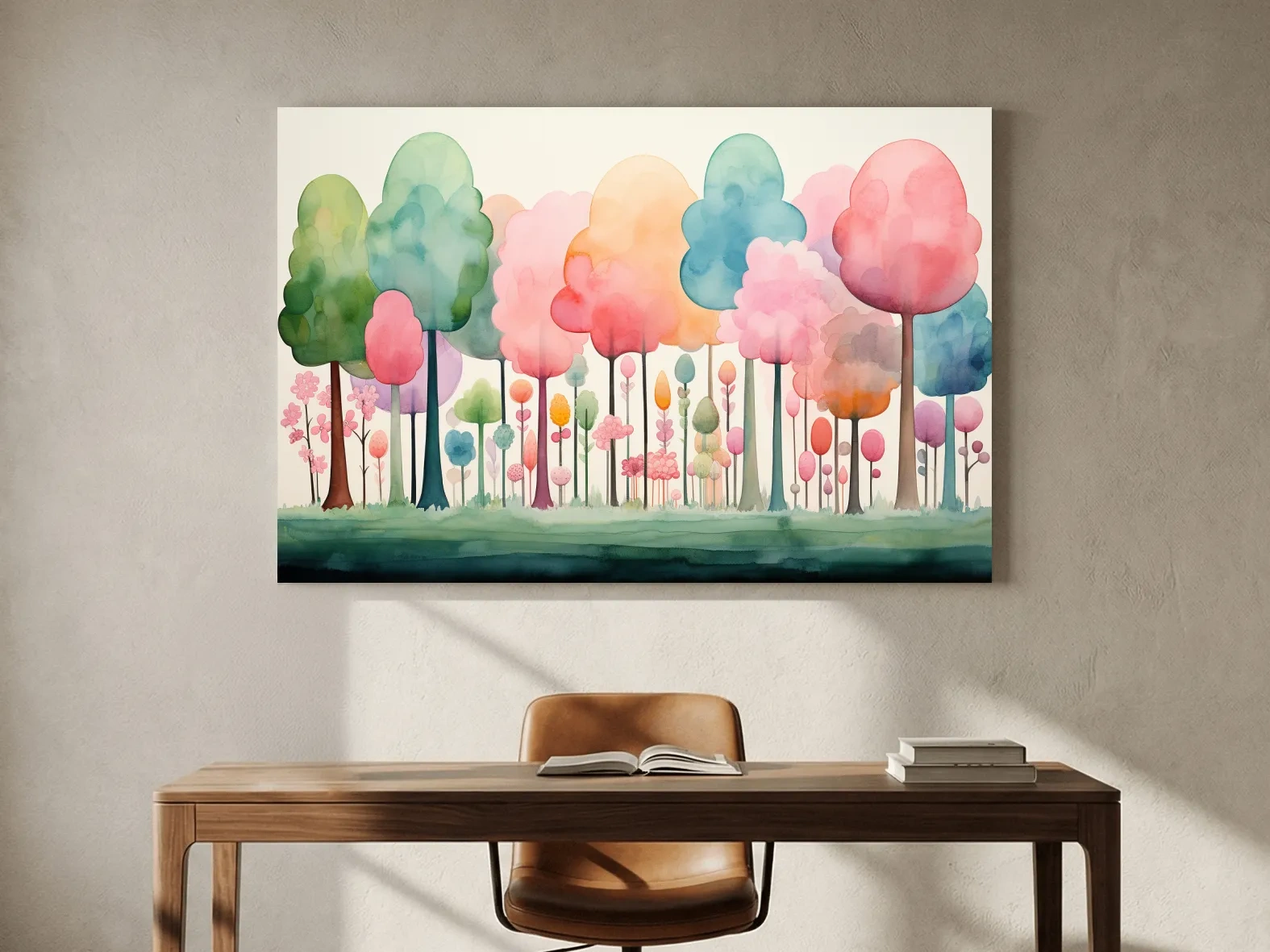 Whimsical Pastel Watercolor Forest - Colorful Nursery Wall Art