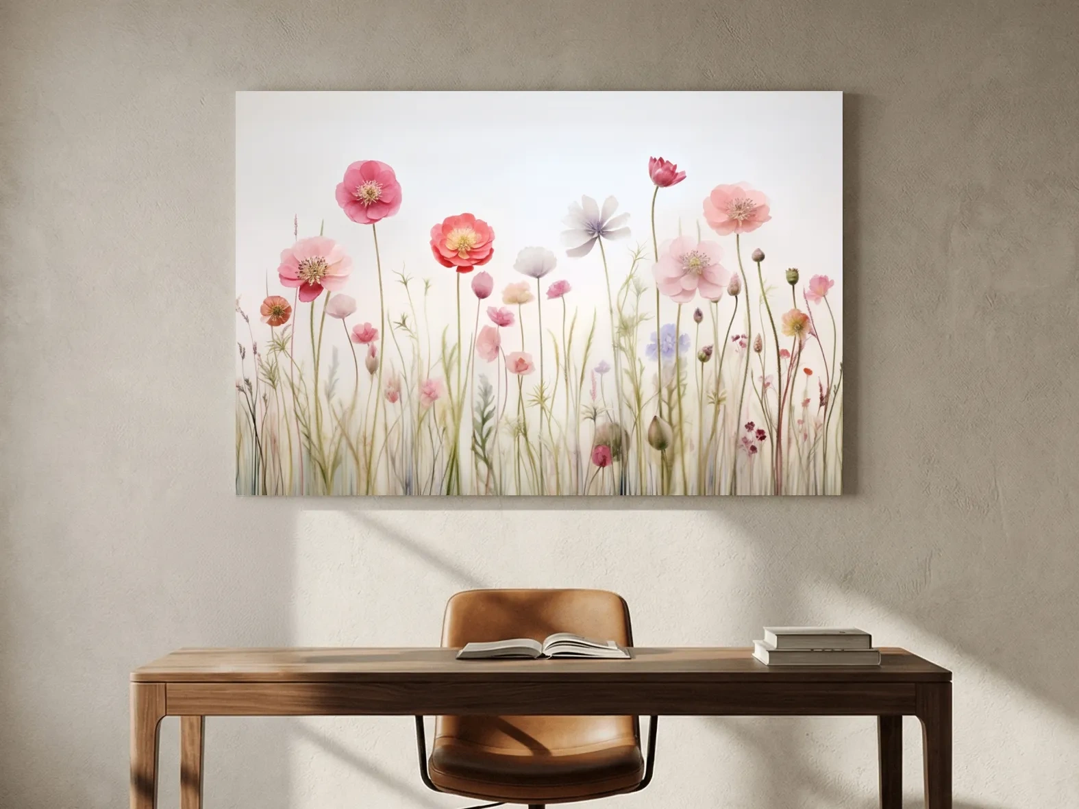 Soft Pastel Wildflower Meadow Watercolor - Minimalist Floral Botanical Wall Art