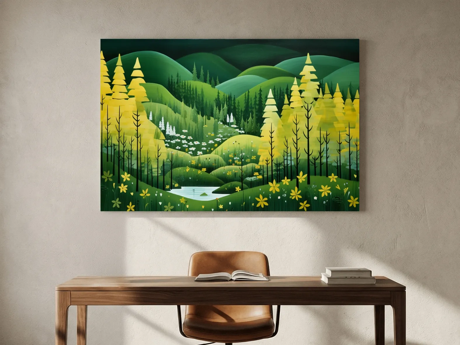 Whimsical Autumn Mountain Valley - Wildflower Forest Wall Art