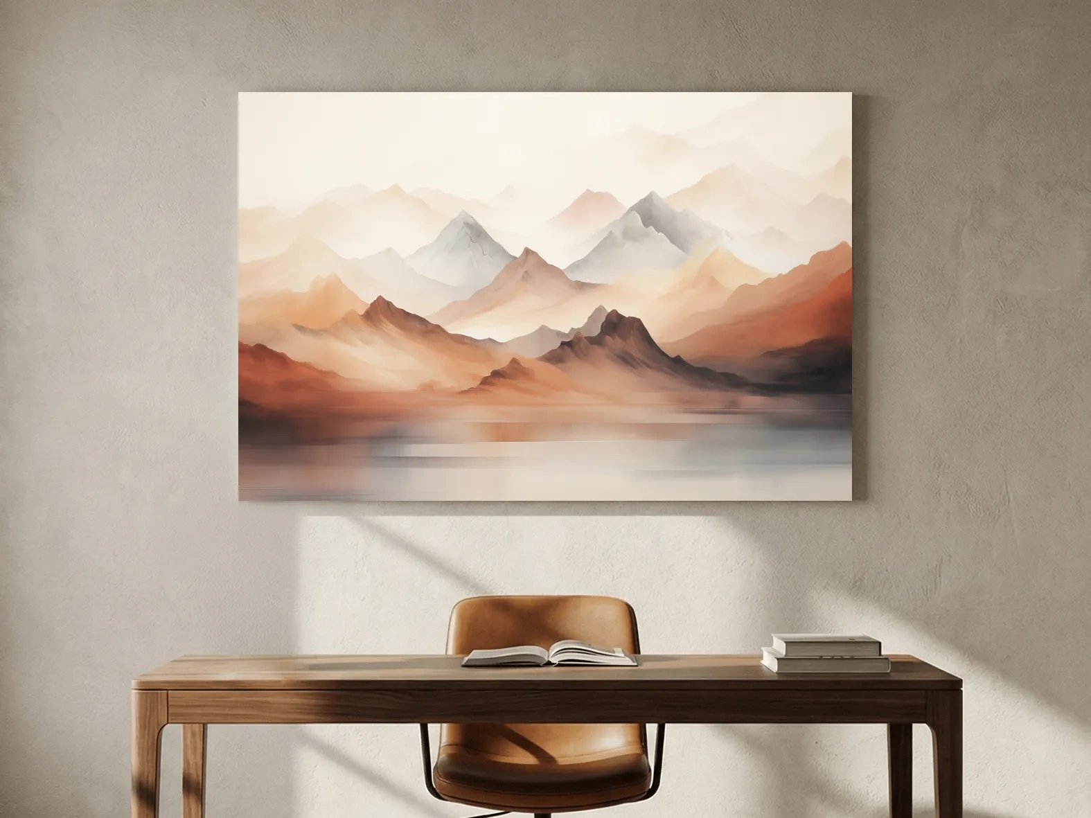 Pastel Mountain Range Watercolor - Warm Neutral Landscape Wall Art