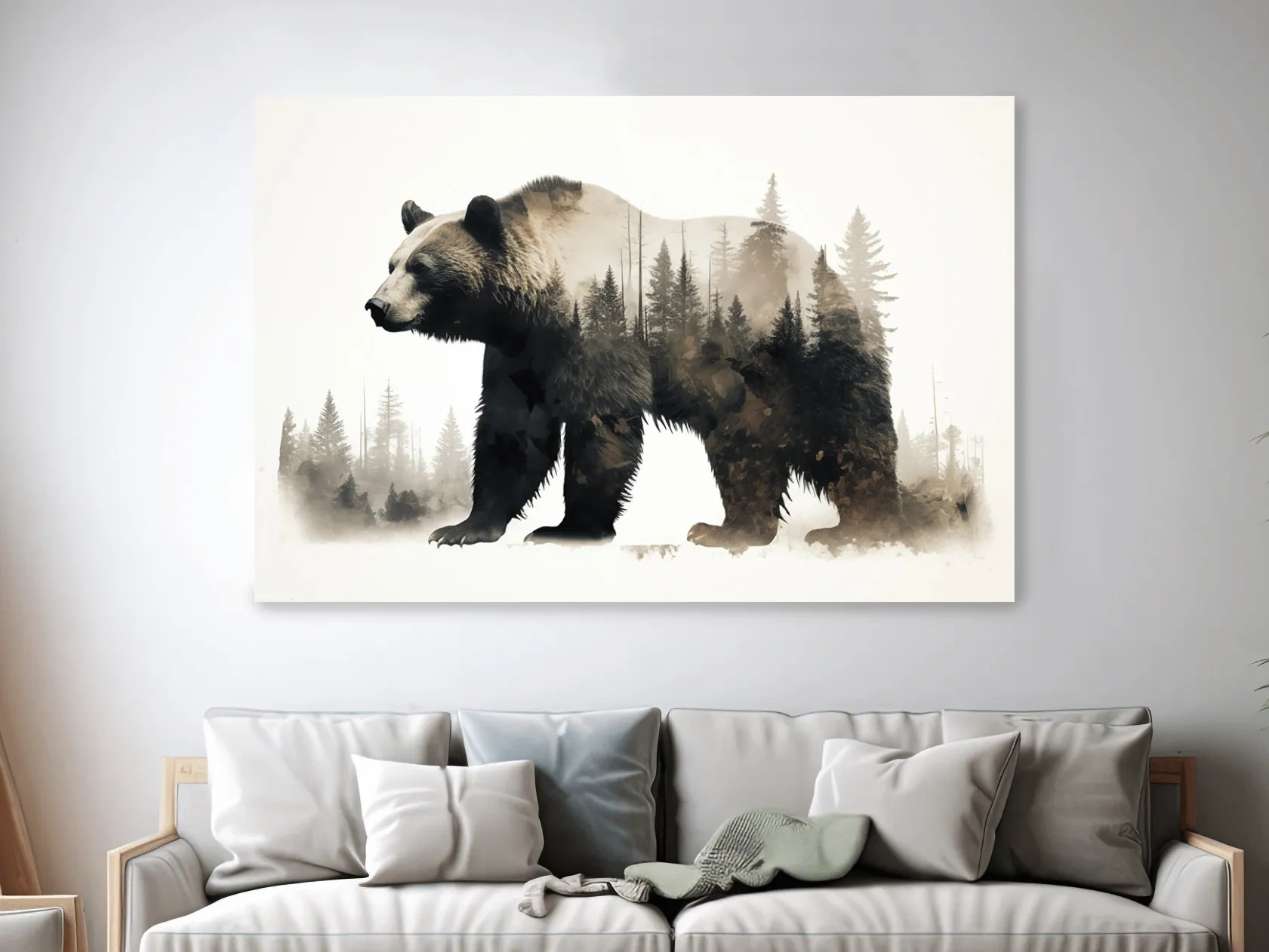 Grizzly Bear Double Exposure Forest - Wildlife Nature Wall Art