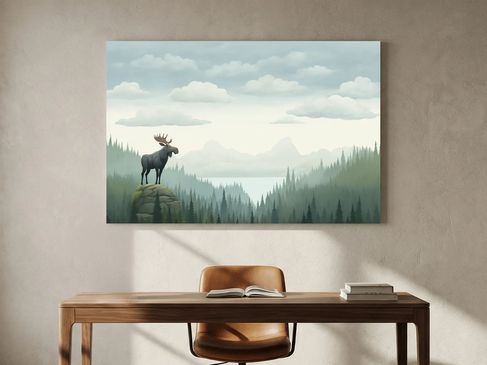 Majestic Moose Over Pine Forest - Nursery Wildlife Mountain Wall Art