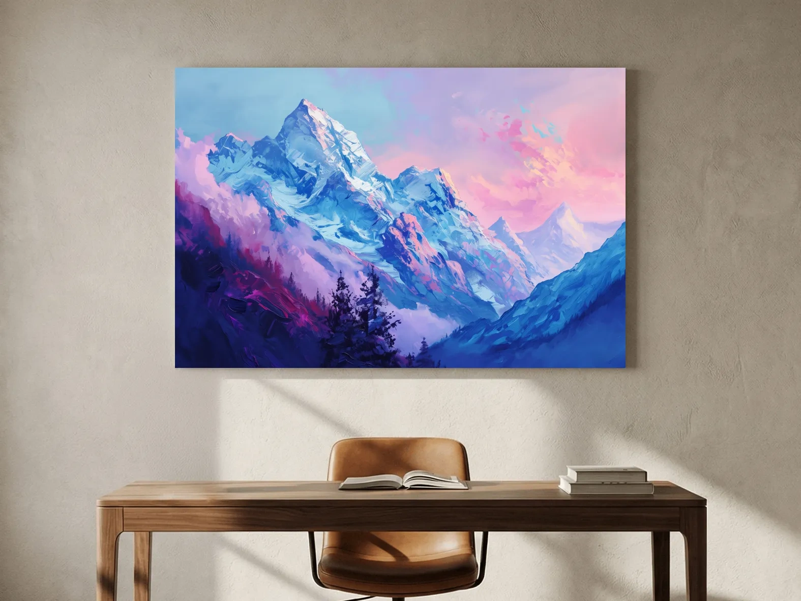 Vibrant Impressionism Alpine Mountain Painting - Colorful Snowy Peaks Wall Art