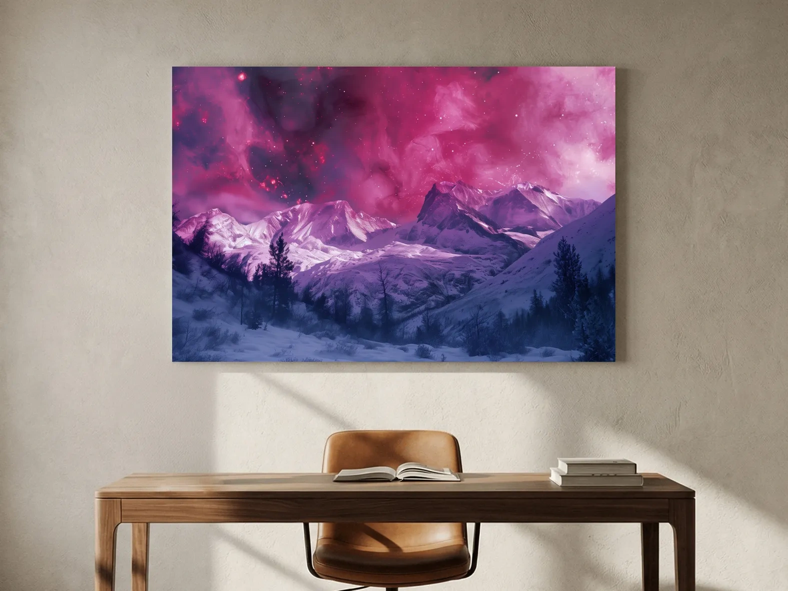 Surreal Nebula Galaxy Alpine Glacier Landscape - Cosmic Winter Night Sky Wall Art