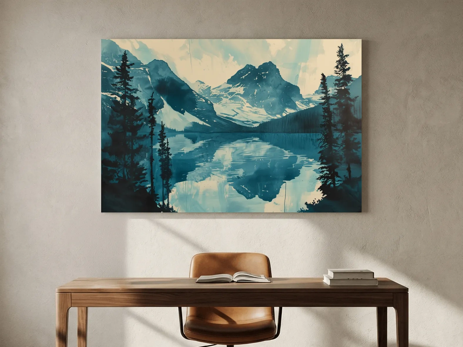 Rocky Mountains Alpine Lake Reflection - Watercolor Mountain Artwork