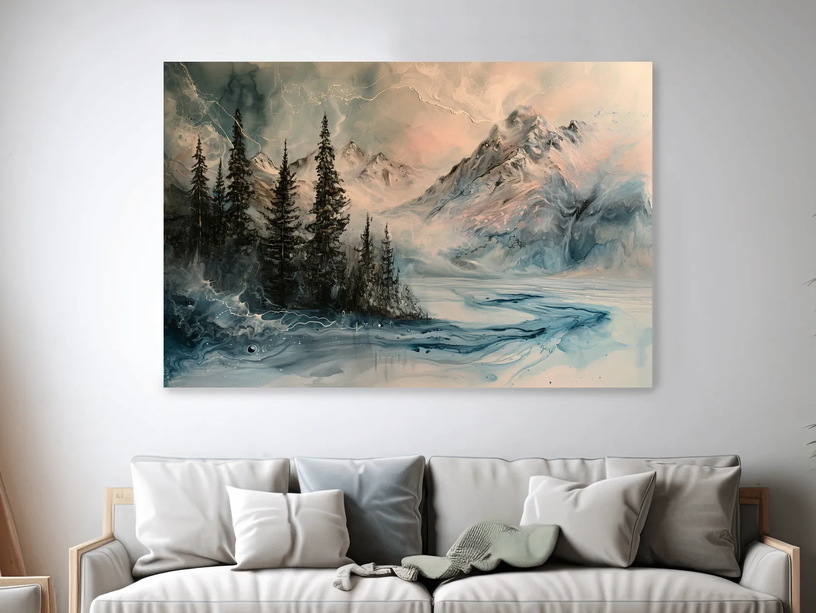 Ethereal Mountain Lake Alpine Forest - Moody Abstract Alcohol Ink Wall Art