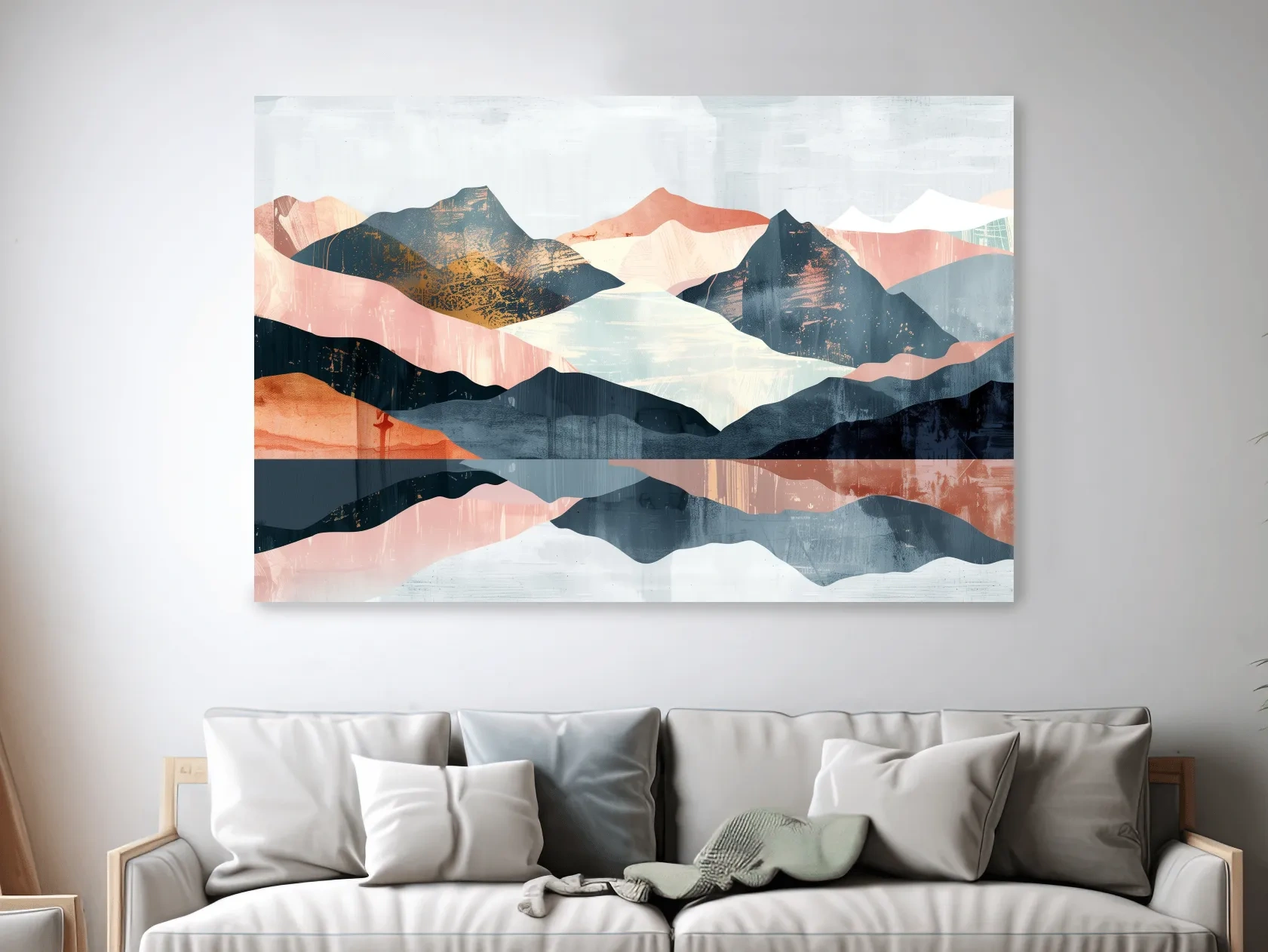 Abstract mountain painting, mid century style artwork