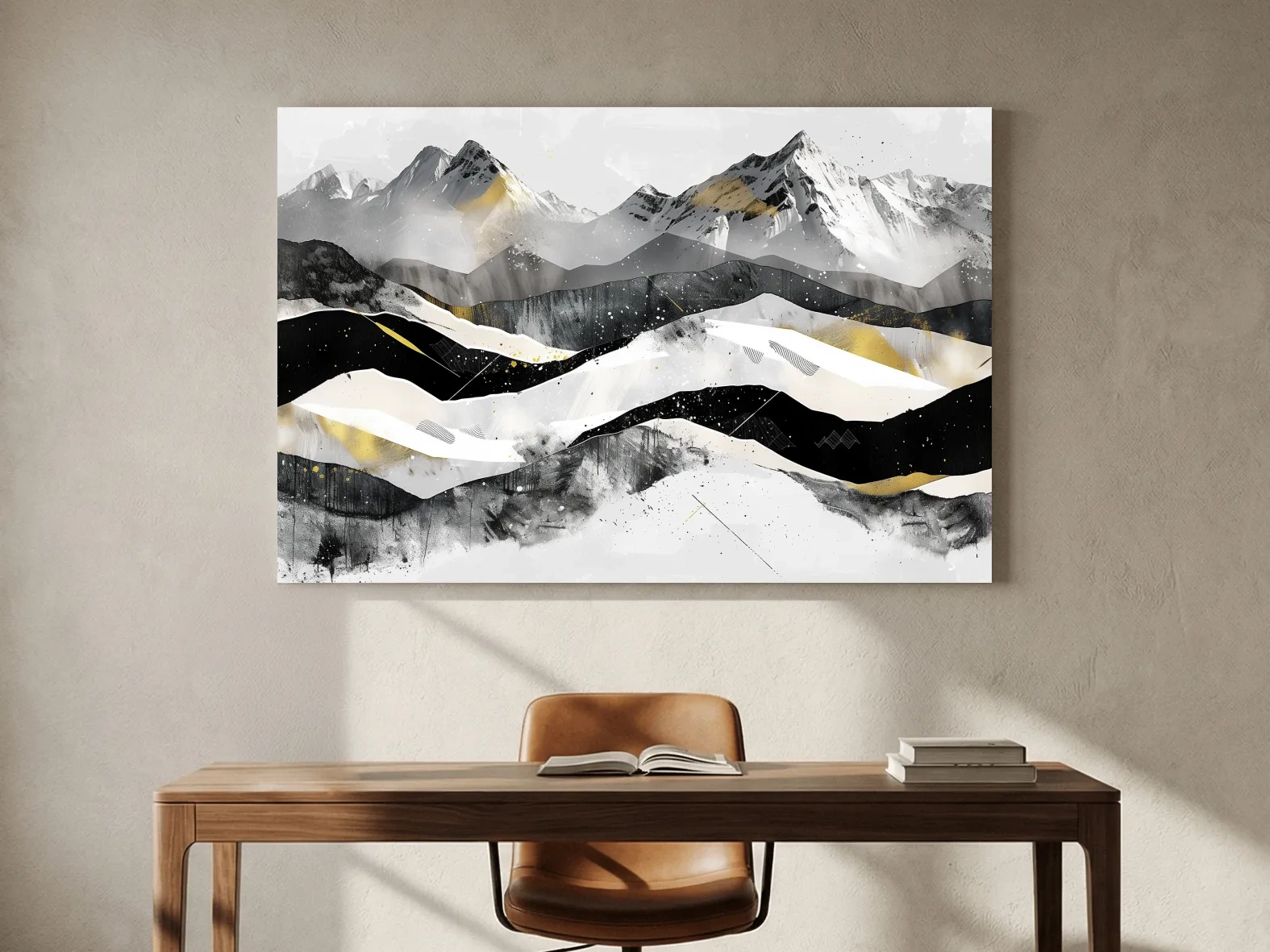 Abstract Mountain Range With Gold Accents - Modern Alpine Landscape Wall Art