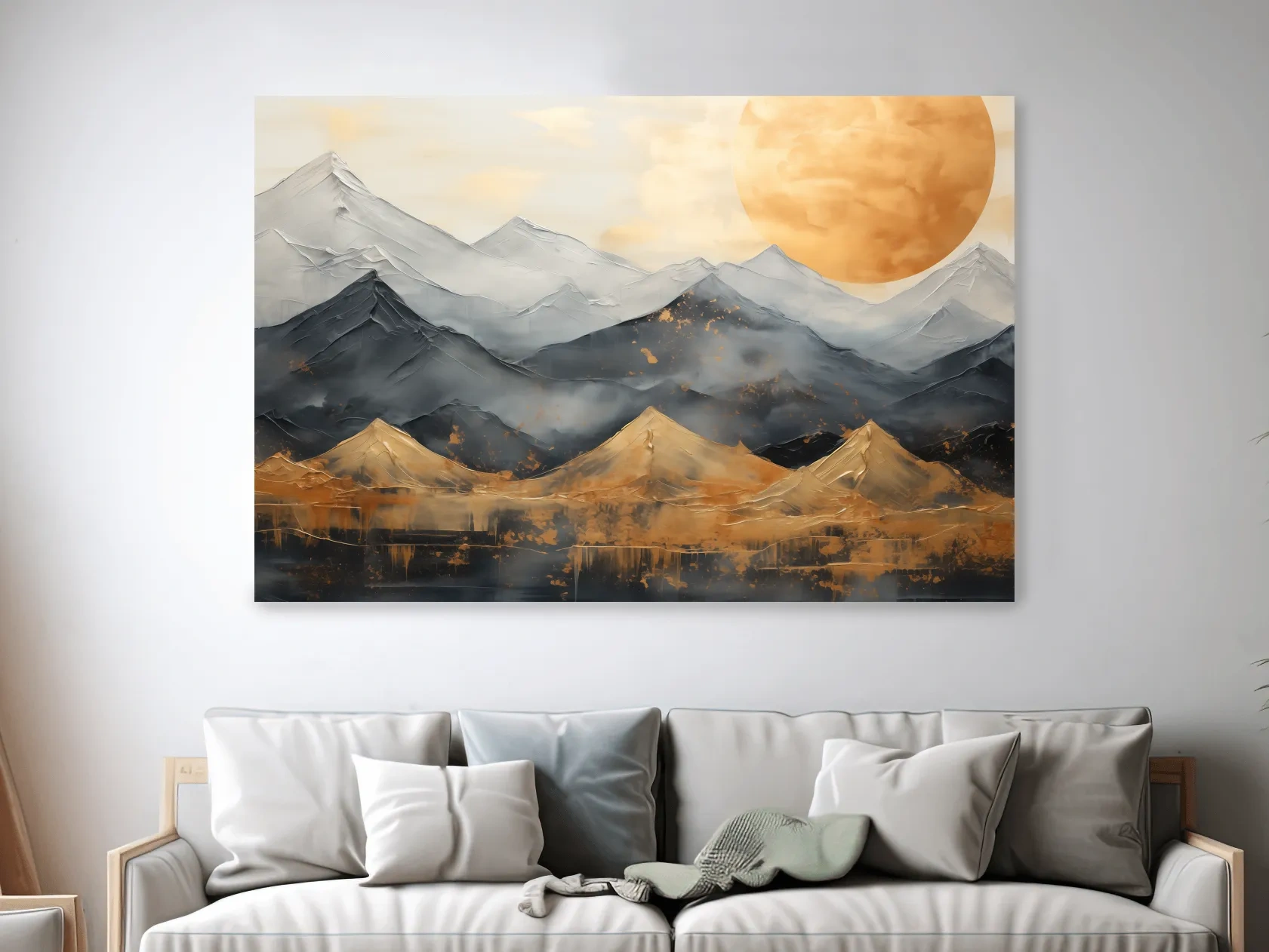 Gold Leaf Style Abstract Mountain Range Sunset - Modern Landscape Wall Art