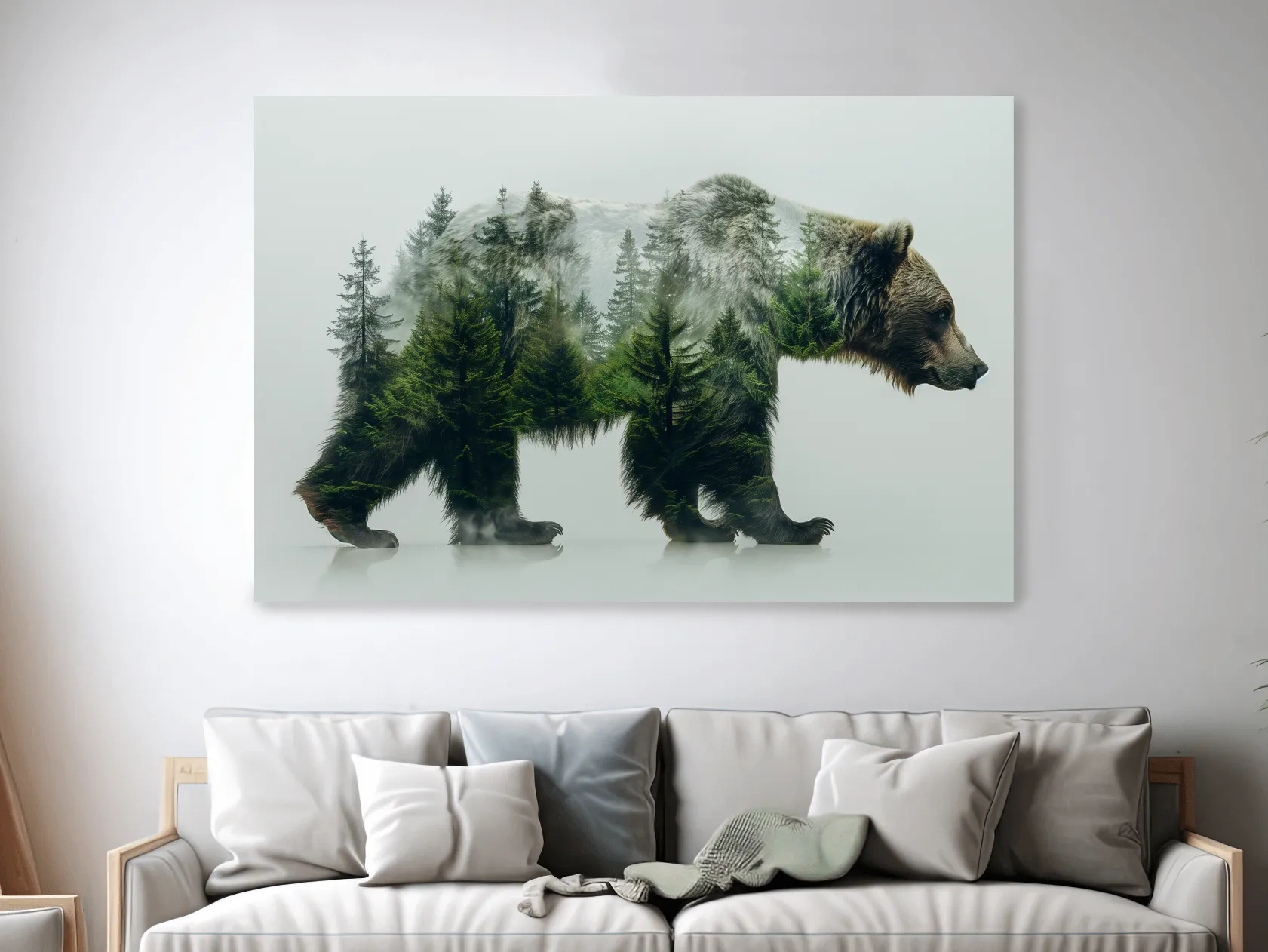 Grizzly bear artwork, double exposure forest art