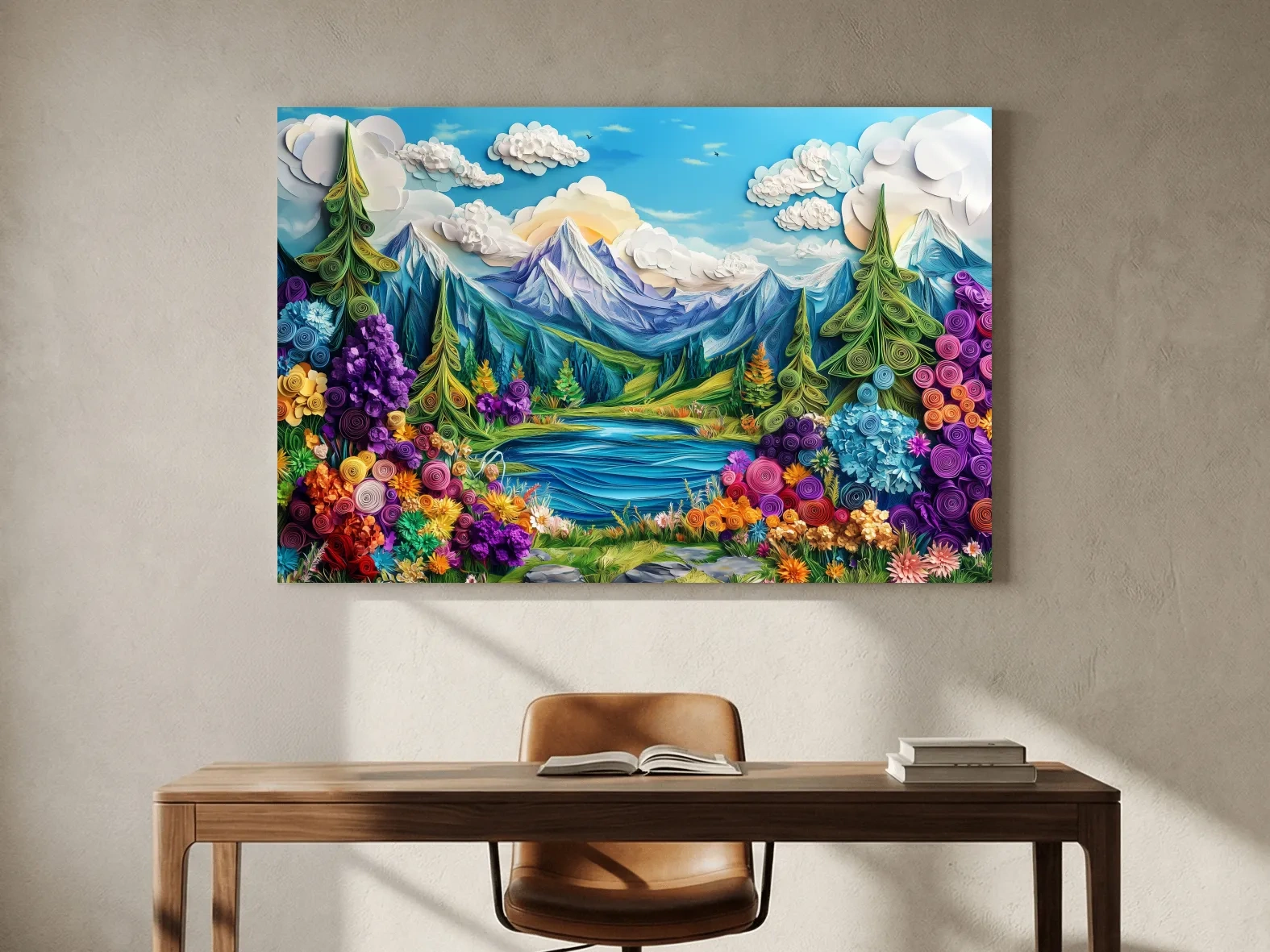 Colorful Paper Quilling Alpine Meadows Landscape - 3D Effect Nature Wall Art
