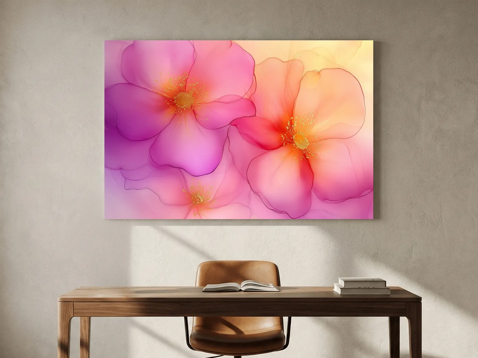 Vibrant Pink Blossom Watercolor Illustration - Modern Floral Wall Art