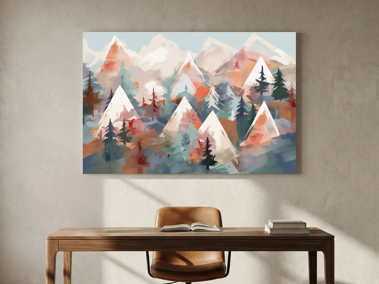 Abstract Alpine Peaks And Pine Forest - Pastel Watercolor Mountain Landscape Wall Art