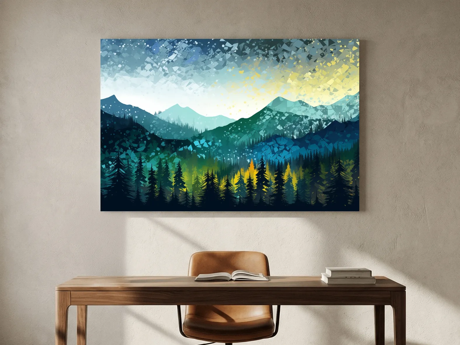 Geometric Mountain Forest Landscape - Abstract Mosaic Wall Art