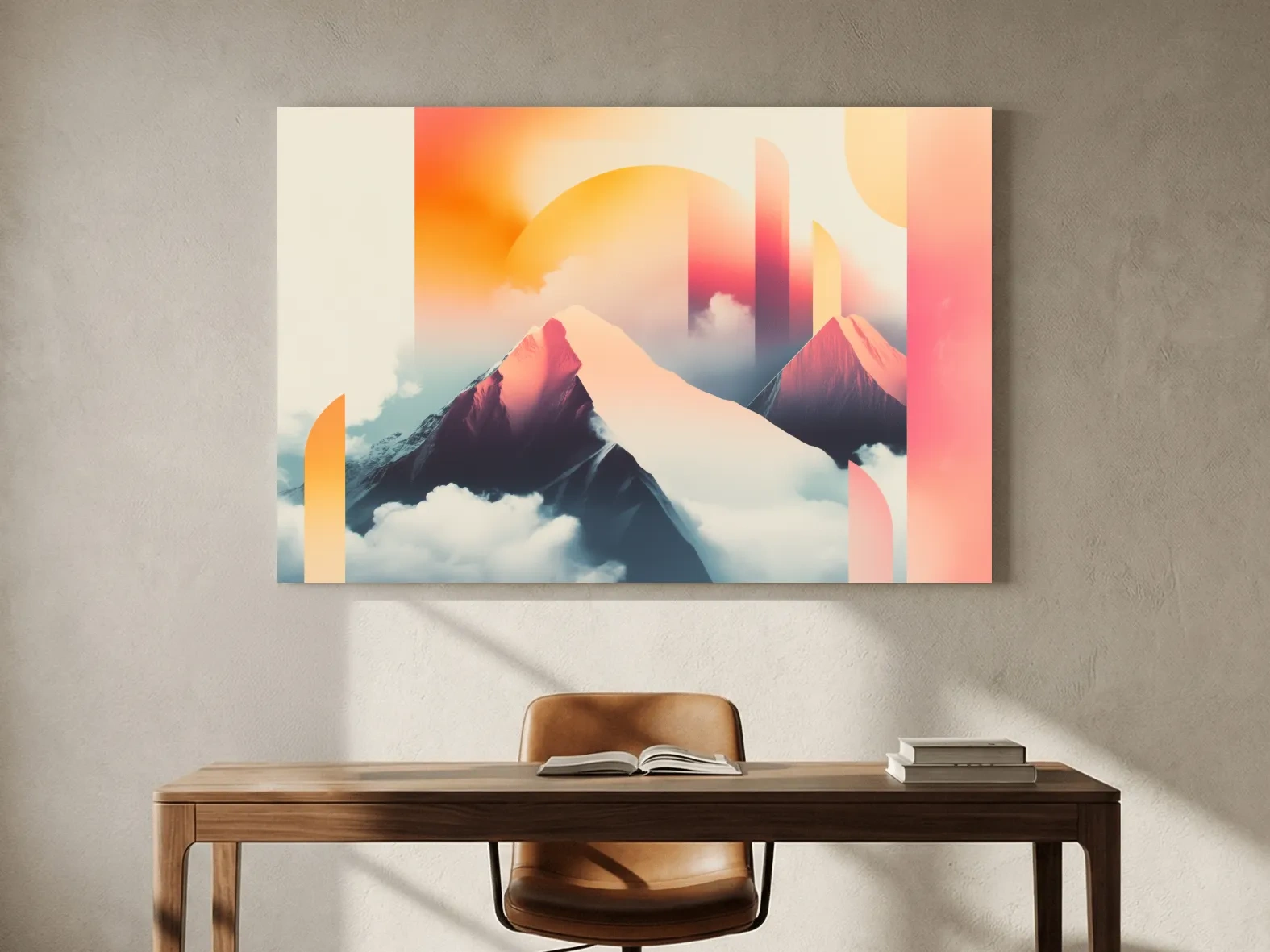 Abstract Retro Sunrise Mountain Peaks - Modern Ski Poster Wall Art