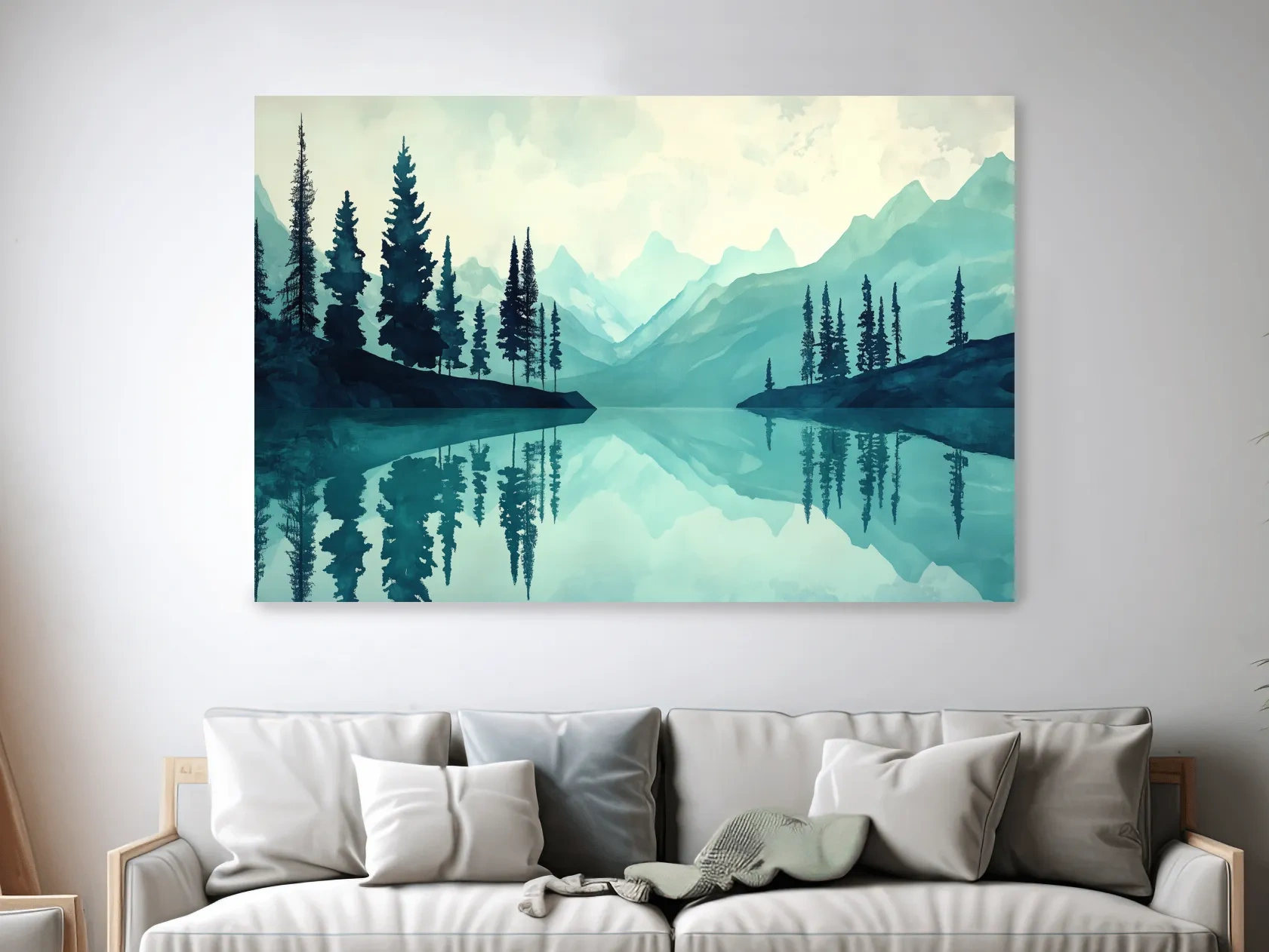 Treelined Alpine Lake Reflection - Watercolor Forest Wall Art