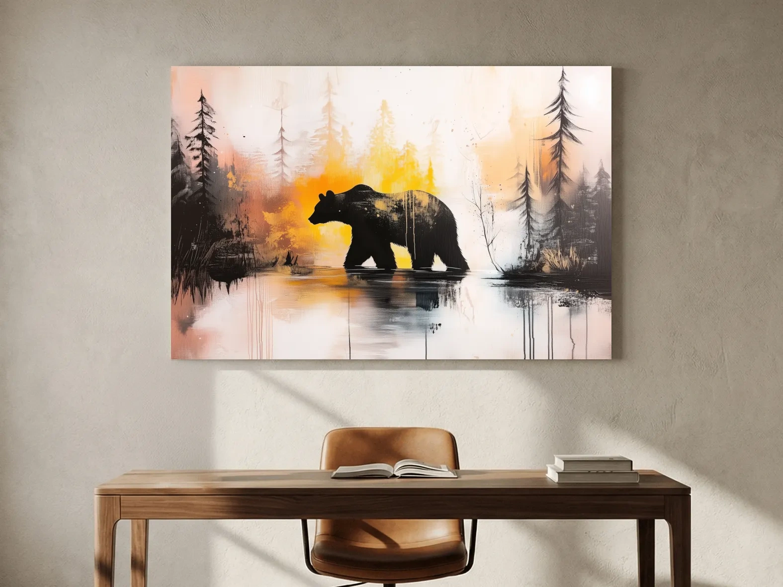 Grizzly Bear Forest Silhouette - Abstract Watercolor Wilderness Wall Art