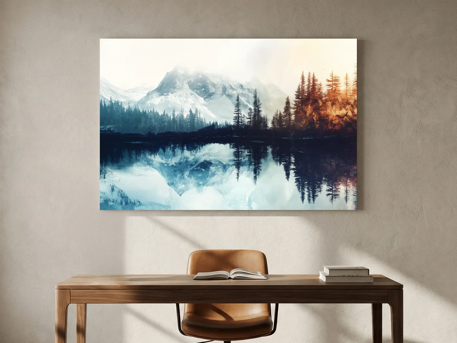 Misty Alpine Lake Reflection Landscape - Mountain Forest Sunrise Wall Art