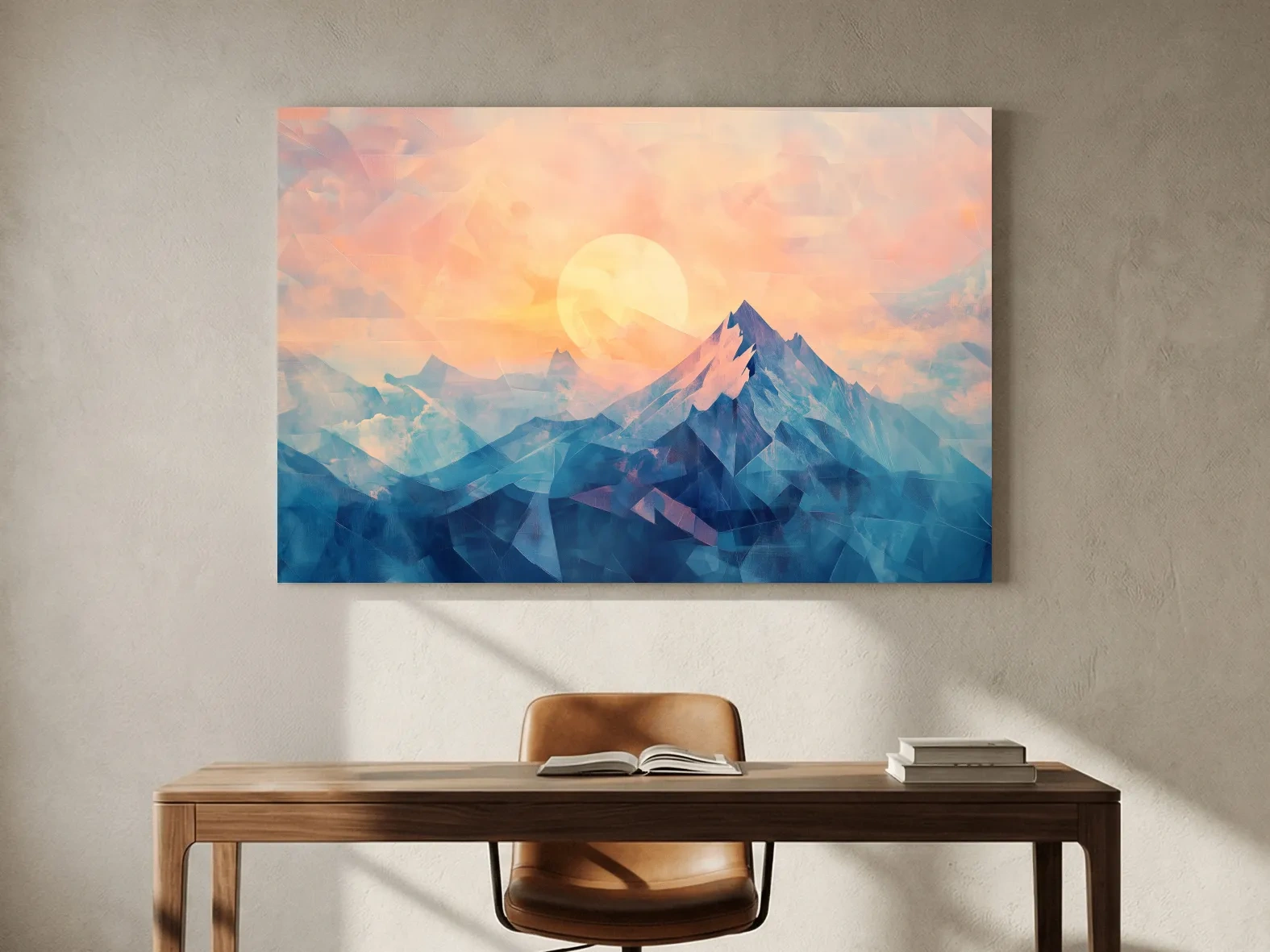Sunset Mountain Peaks Mosaic In Pastel Hues - Modern Abstract Wall Art
