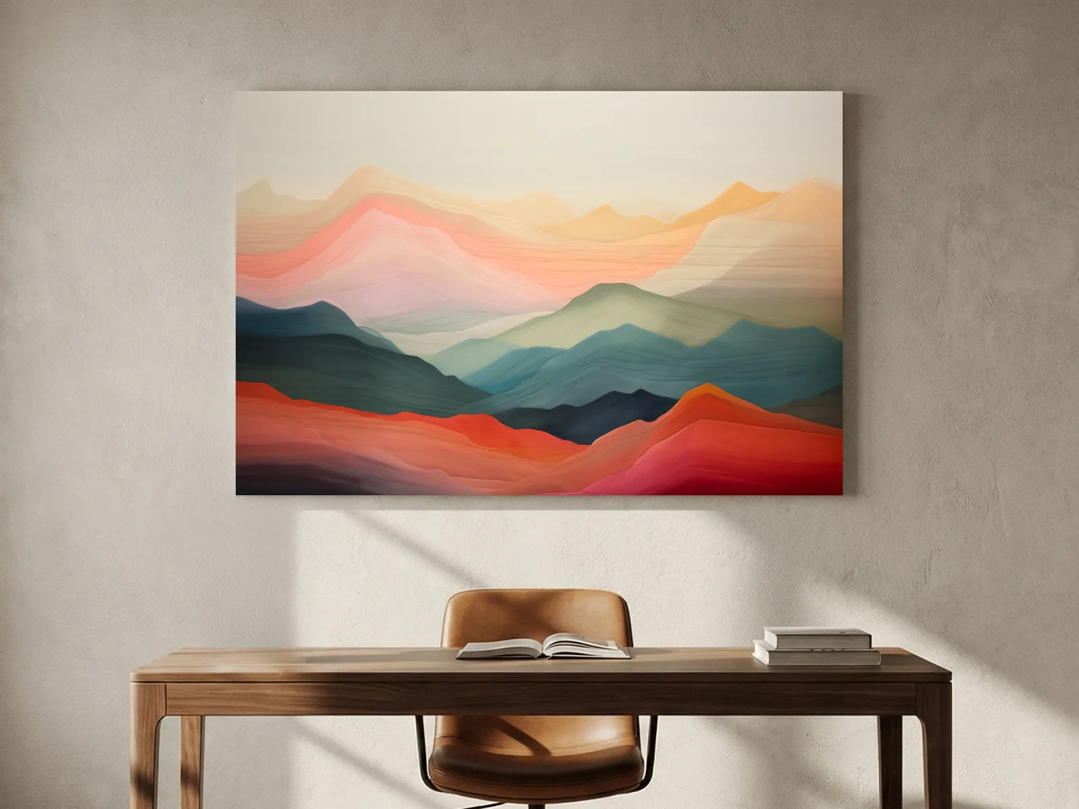 Dreamy Abstract Mountain Ranges In Warm Sunset Tones - Modern Landscape Wall Art