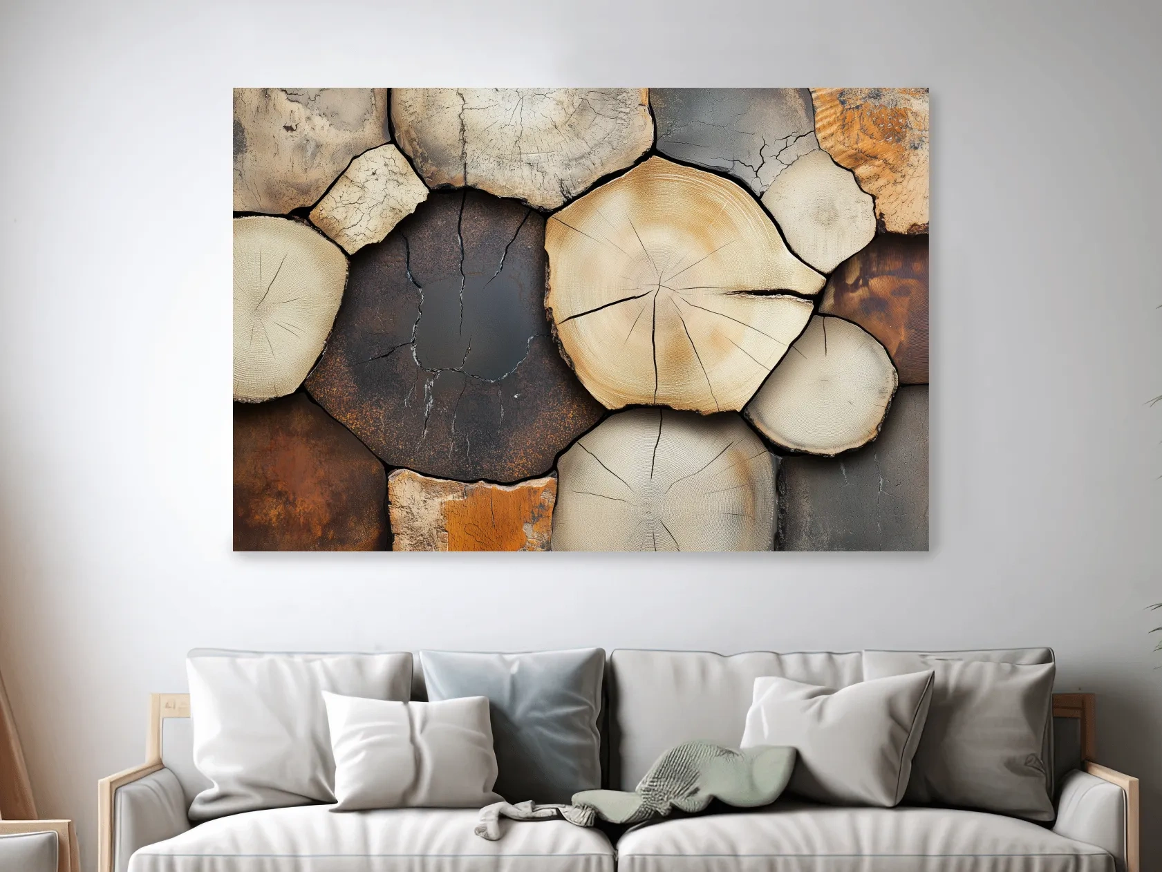 Rustic Stacked Firewood Log Cross Sections - Warm Neutral Wood Texture Wall Art