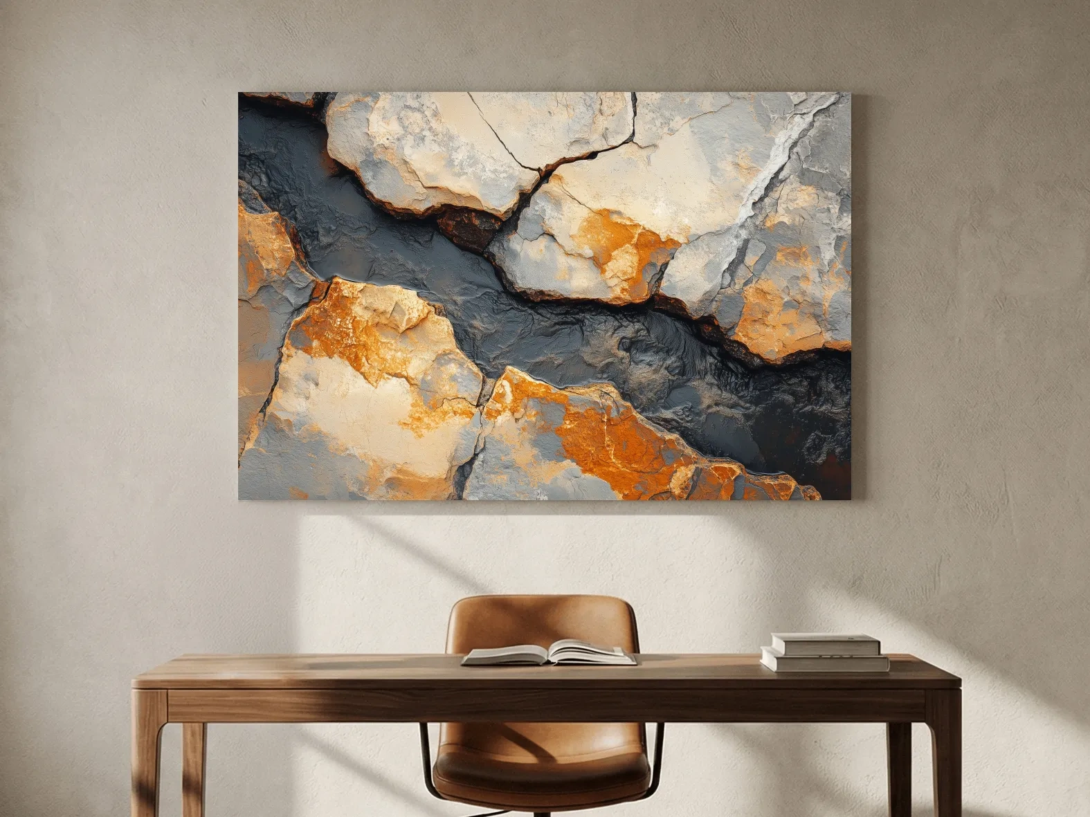 Rust And Slate Cracked Stone Texture - Rustic Geology Wall Art