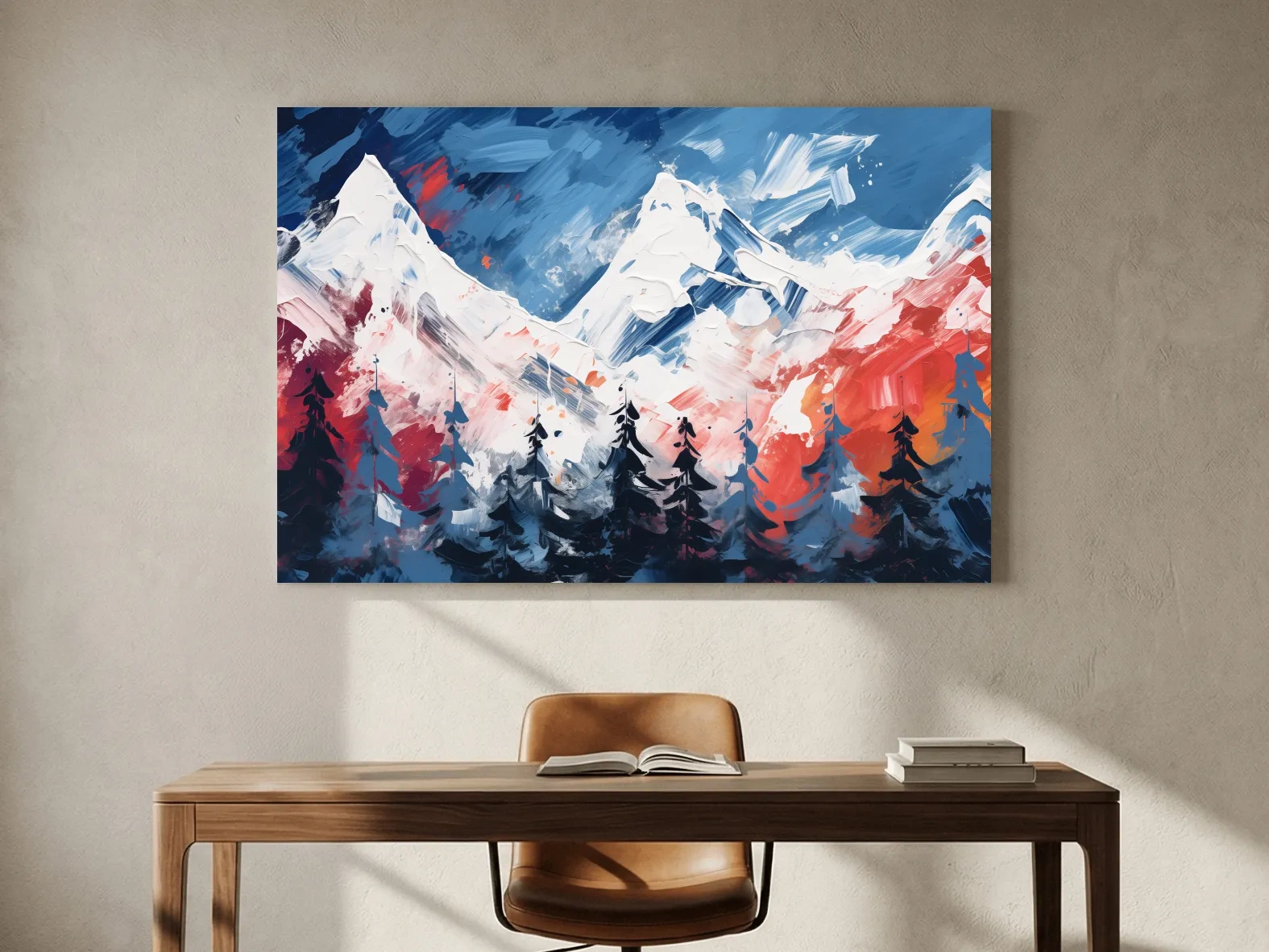Vibrant Abstract Snowcapped Mountain Peaks - Bold Alpine Forest Landscape Art