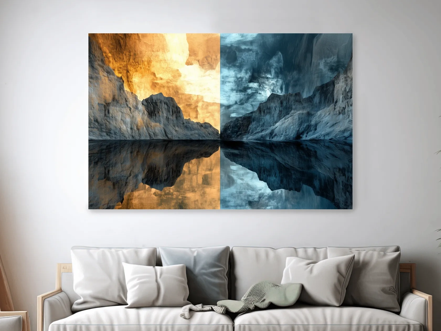 Split Tone Mountain Lake Reflection - Fiery Sunset Cool Twilight