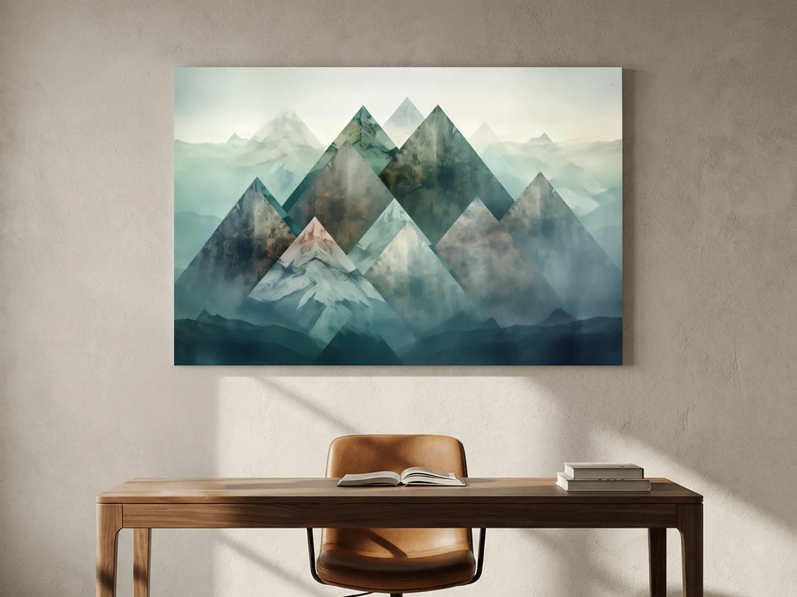 Geometric Misty Mountain Peaks - Mystical Abstract Alpine Wall Art
