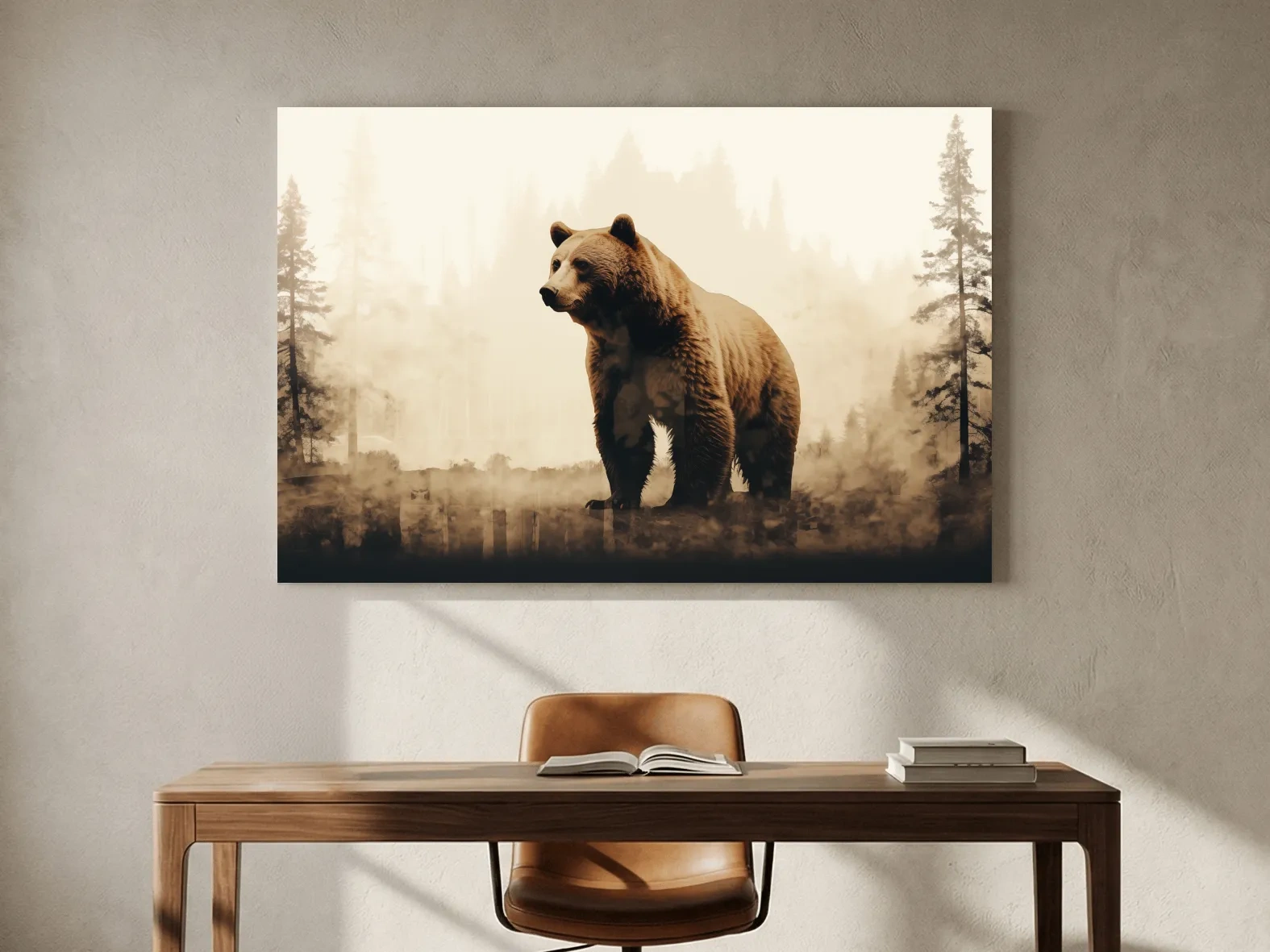 Grizzly Bear Double Exposure Forest - Rustic Wildlife Nature Wall Art