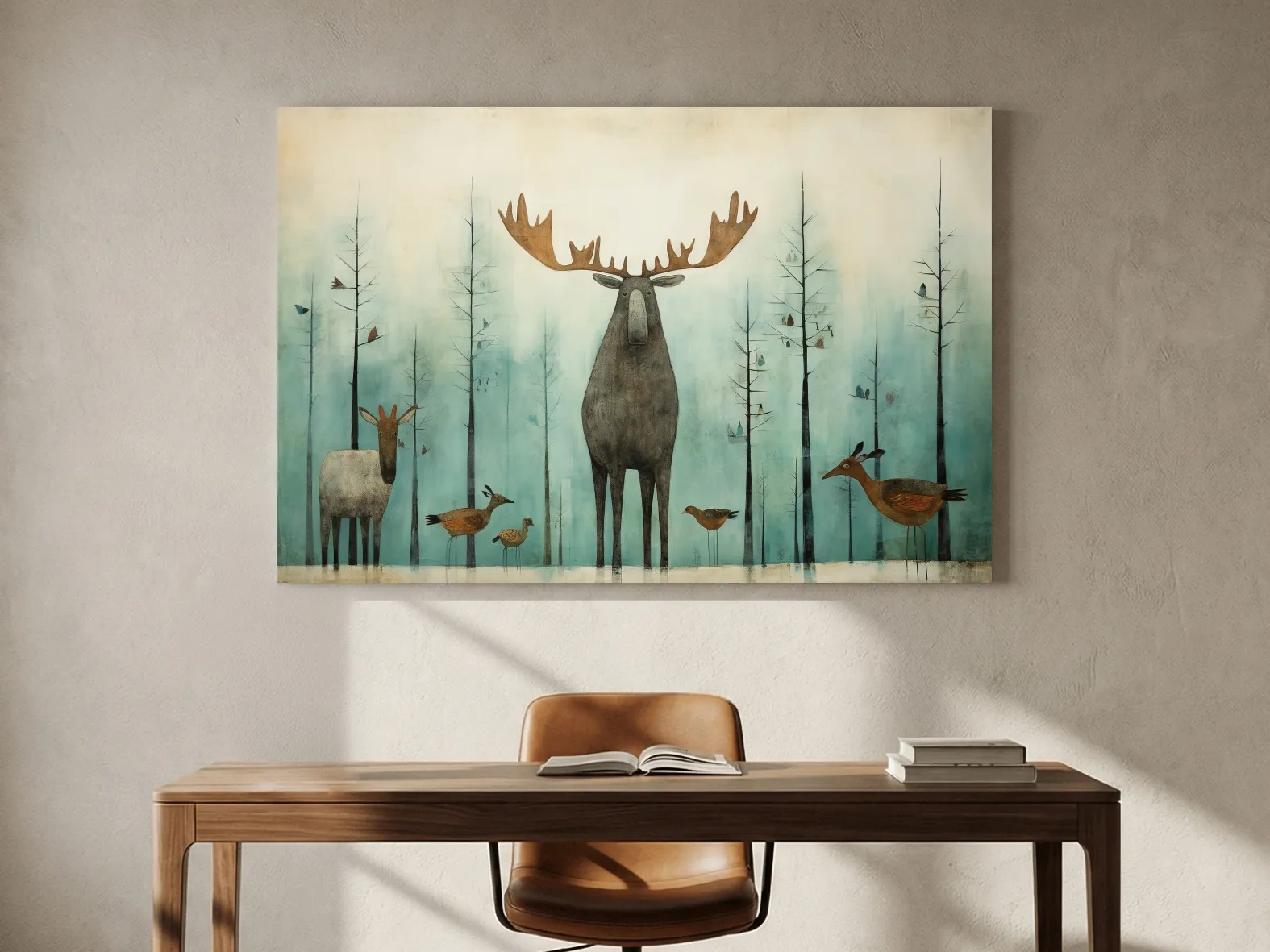 Whimsical Scandi Folk Art - Moose & Woodland Animals Wallart
