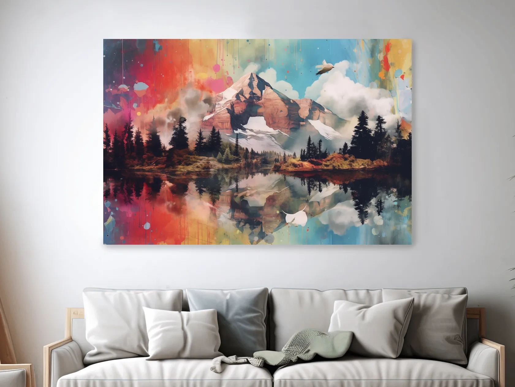 Colourful abstract mountain painting