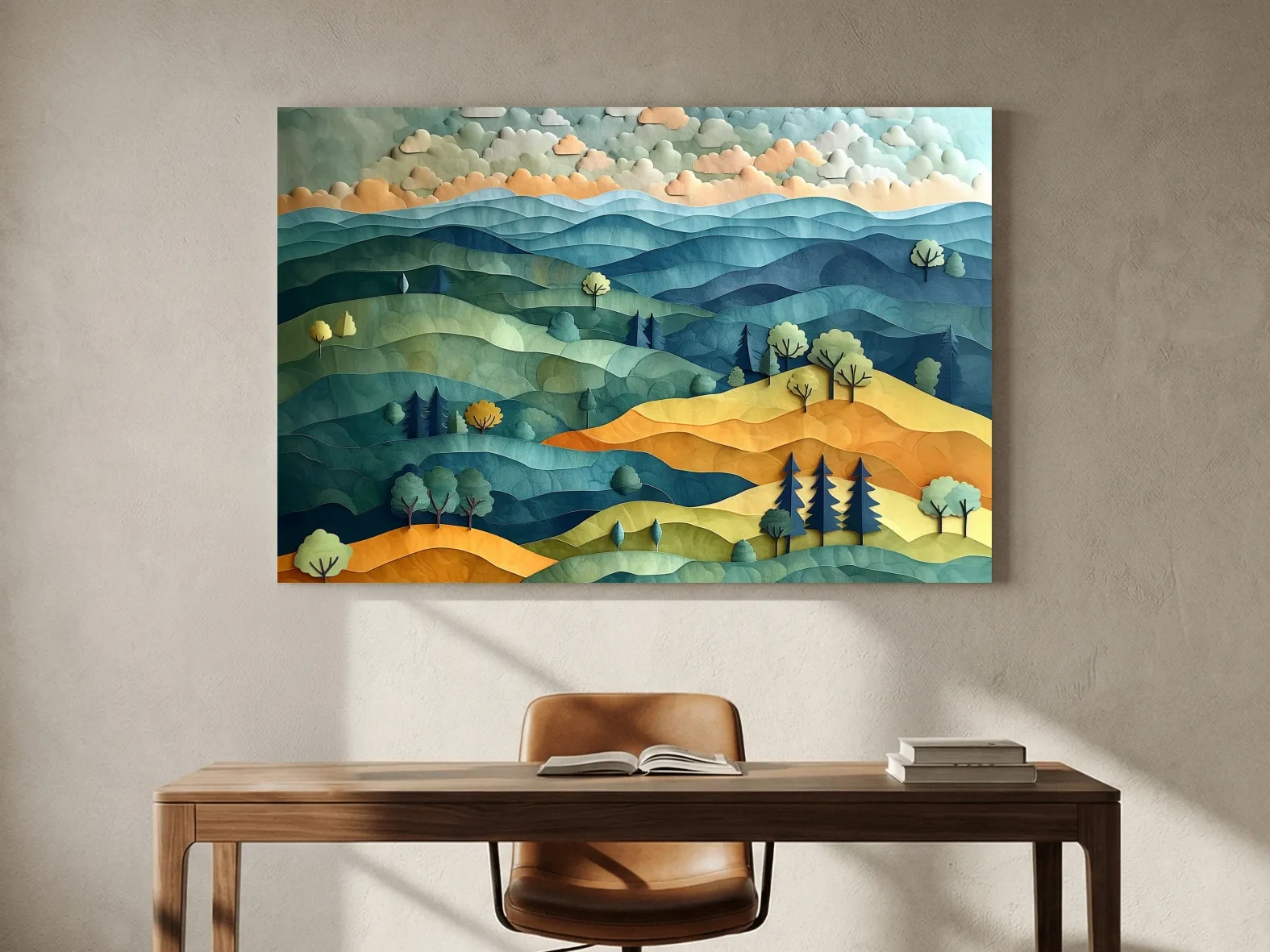 Layered Paper Cut Mountain Landscape - Colorful Modern Nature Wall Art