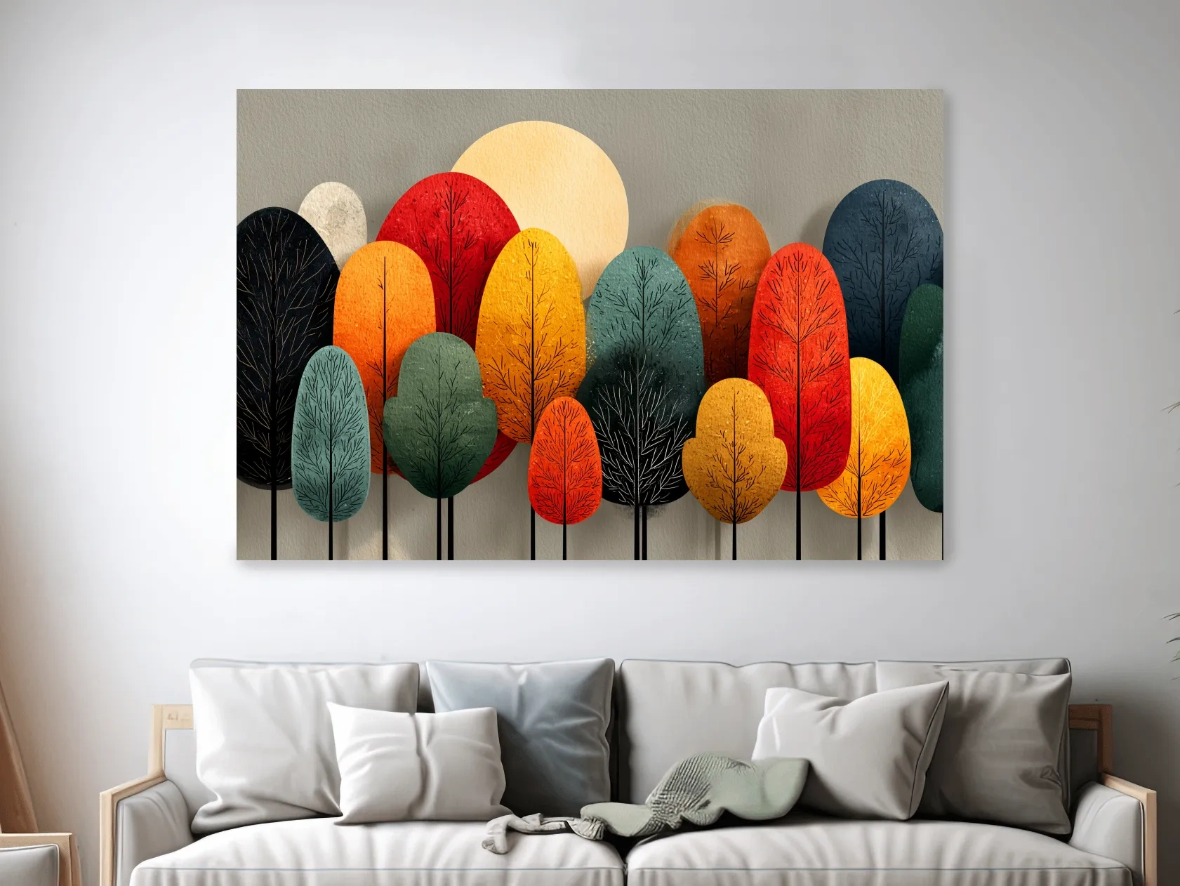 Mid-Century Abstract Autumn Forest Trees - Modern Scandinavian Landscape Artwork