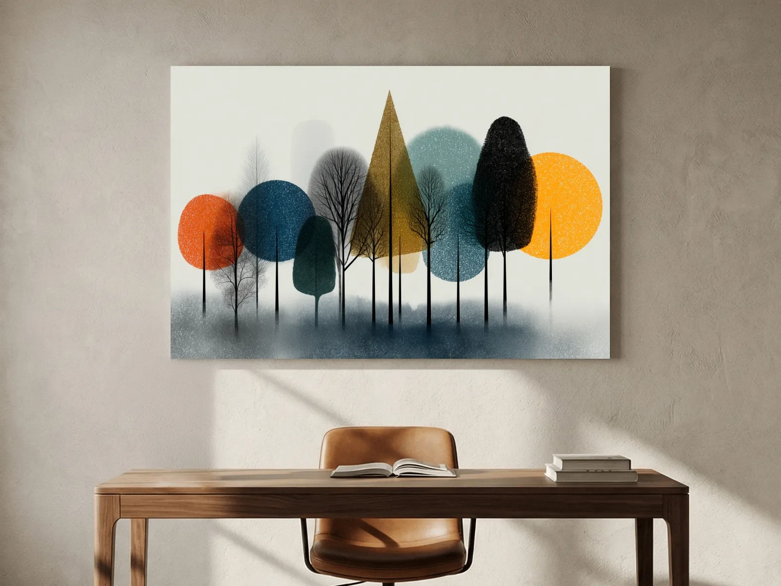 Mid-Century Abstract Forest Trees - Modern Geometric Landscape Wall Art