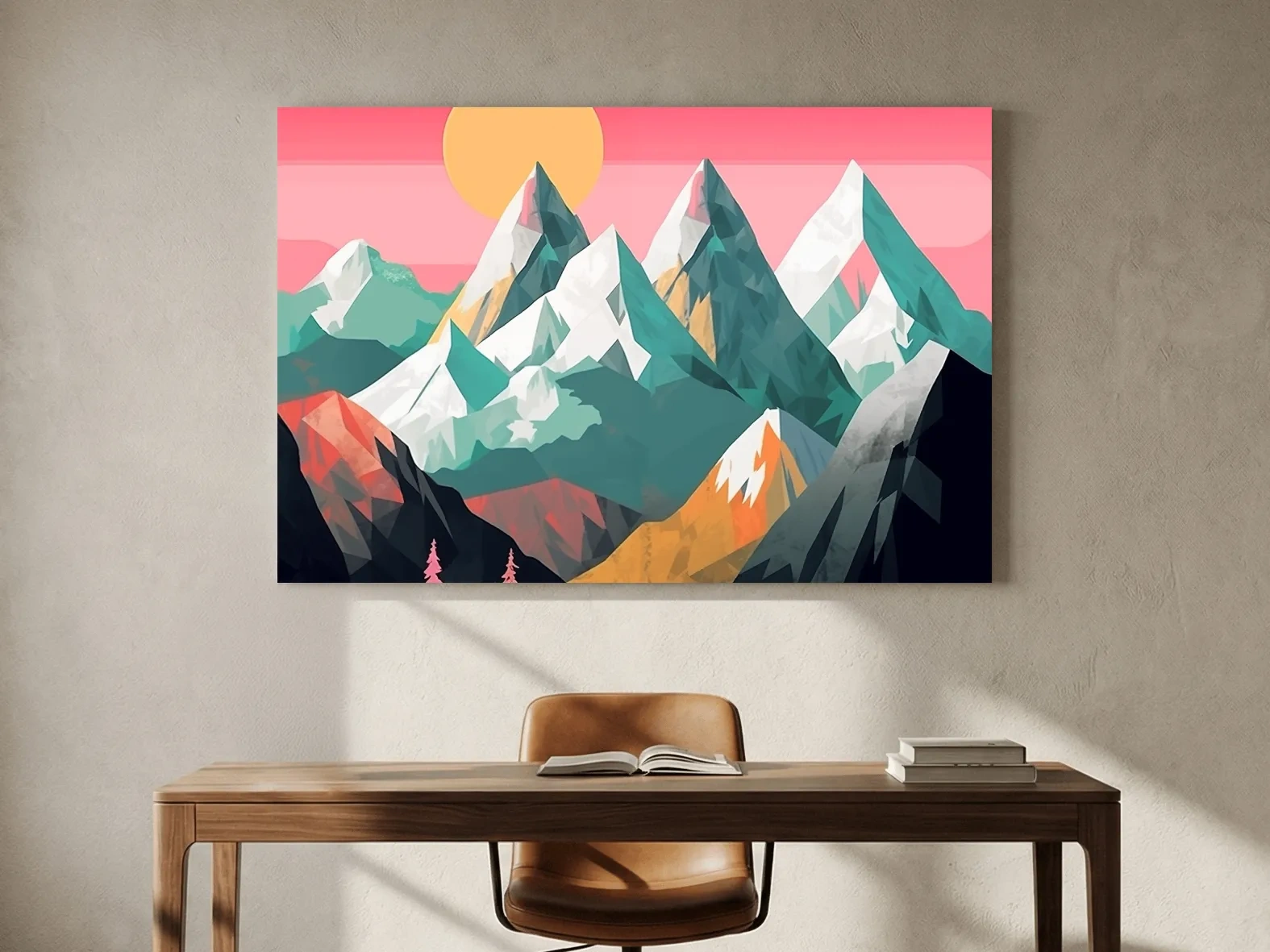 Alpine Mountains Sunrise Illustration - Colorful Landscape Wall Art