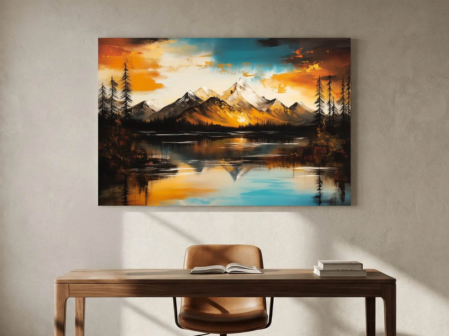Alpine Mountain Sunset Oil Painting - Abstract Landscape Wall Art
