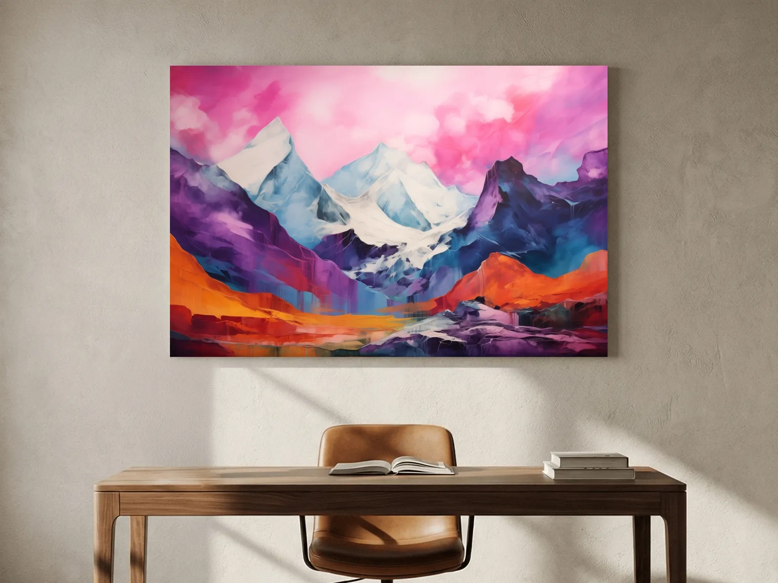 Vibrant Abstract Alpine Mountain Landscape Painting - Colorful Contemporary Wall Art