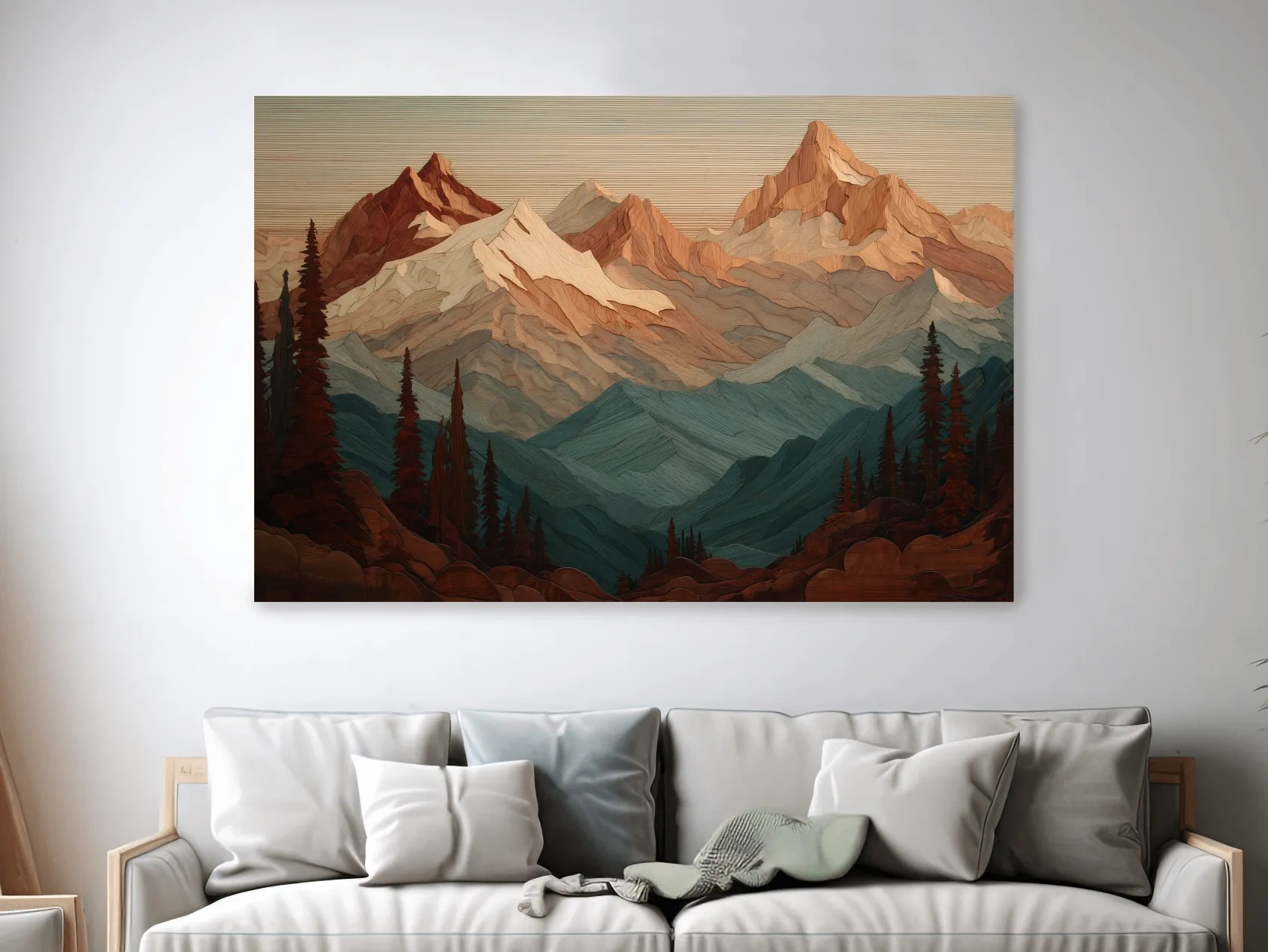 Layered Wood Alpine Mountain Range - Textured Topographic Landscape Wall Art