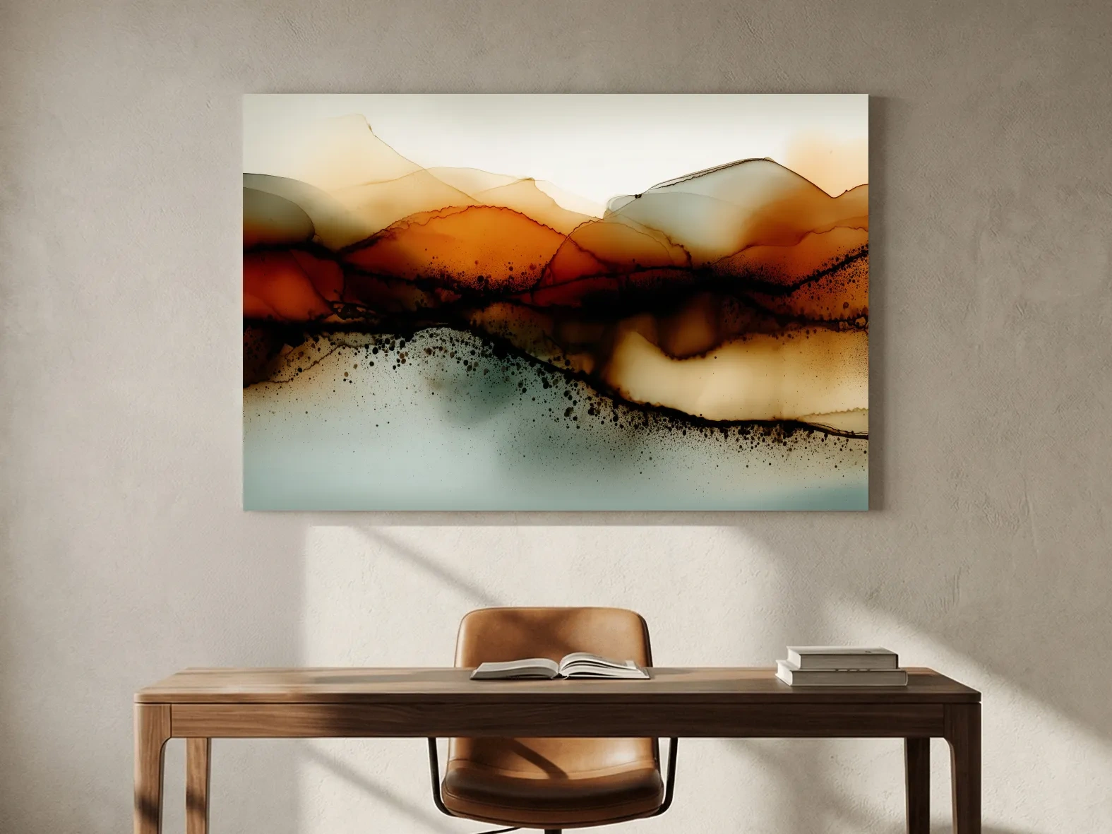 Moody Abstract Sepia Mountain Layers - Modern Alcohol Ink Landscape Wall Art