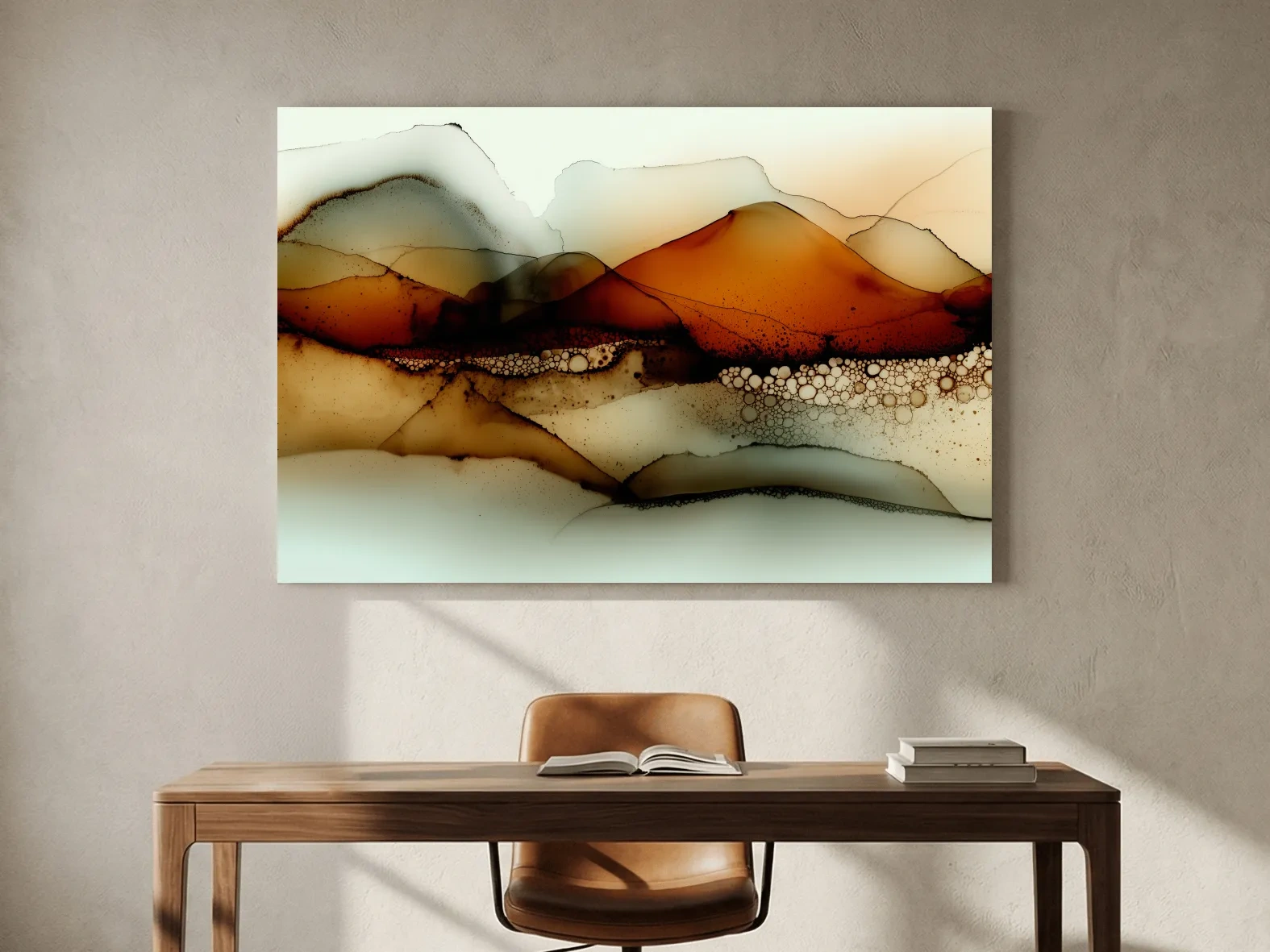 Amber Alcohol Ink Mountains - Abstract Landscape Wall Art