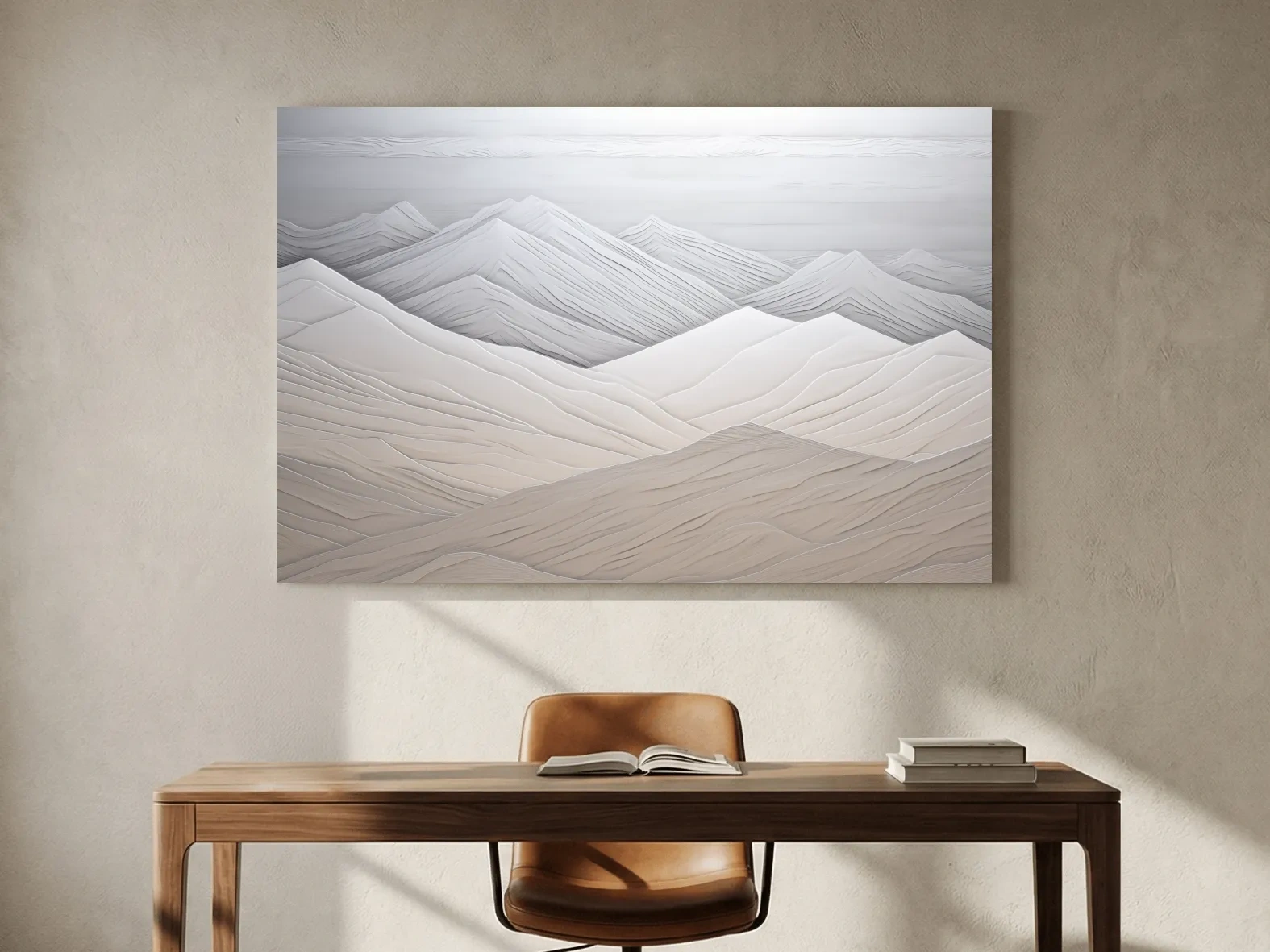 Minimalist Layered Mountain Relief Landscape - Monochrome Wall Art