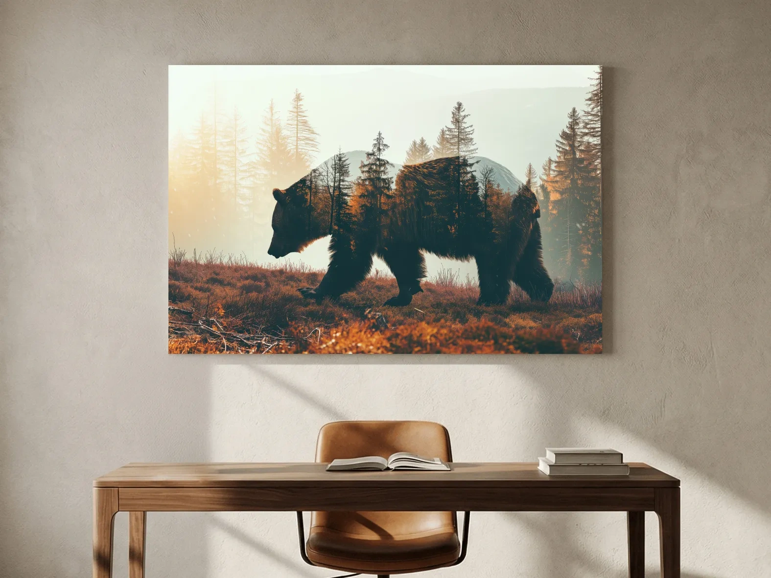 Double Exposure Grizzly Bear Forest - Misty Mountain Wildlife Photographic Artwork