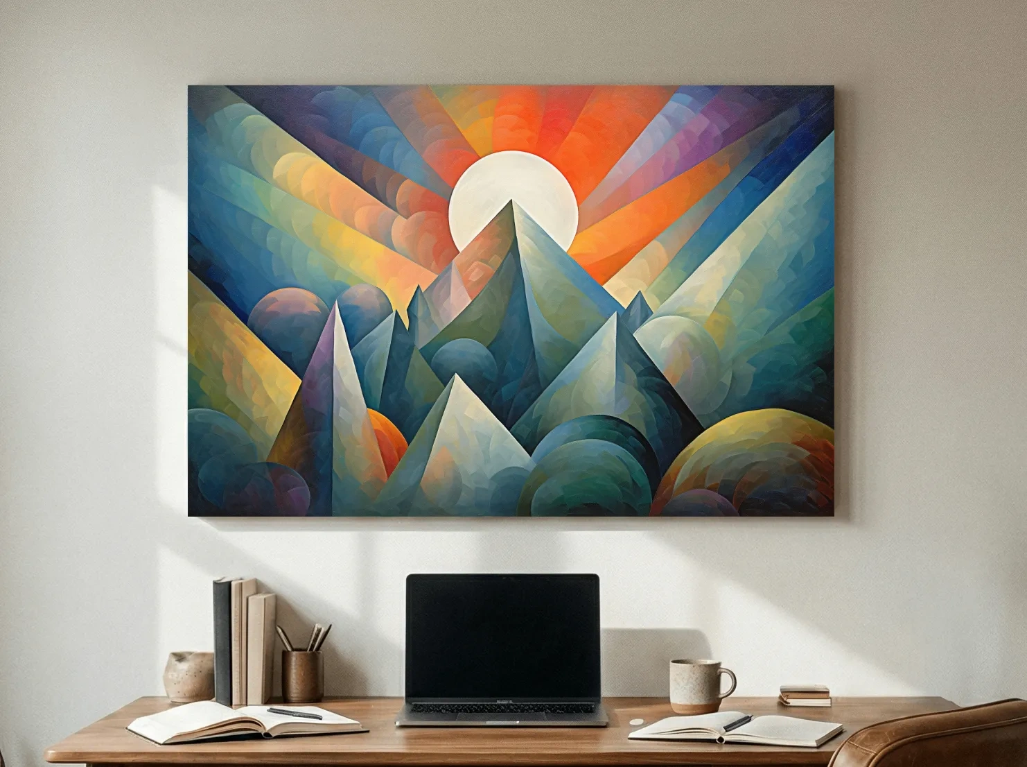Vibrant Mountain Sunrise Painting - Abstract Alpine Landscape Wall Art