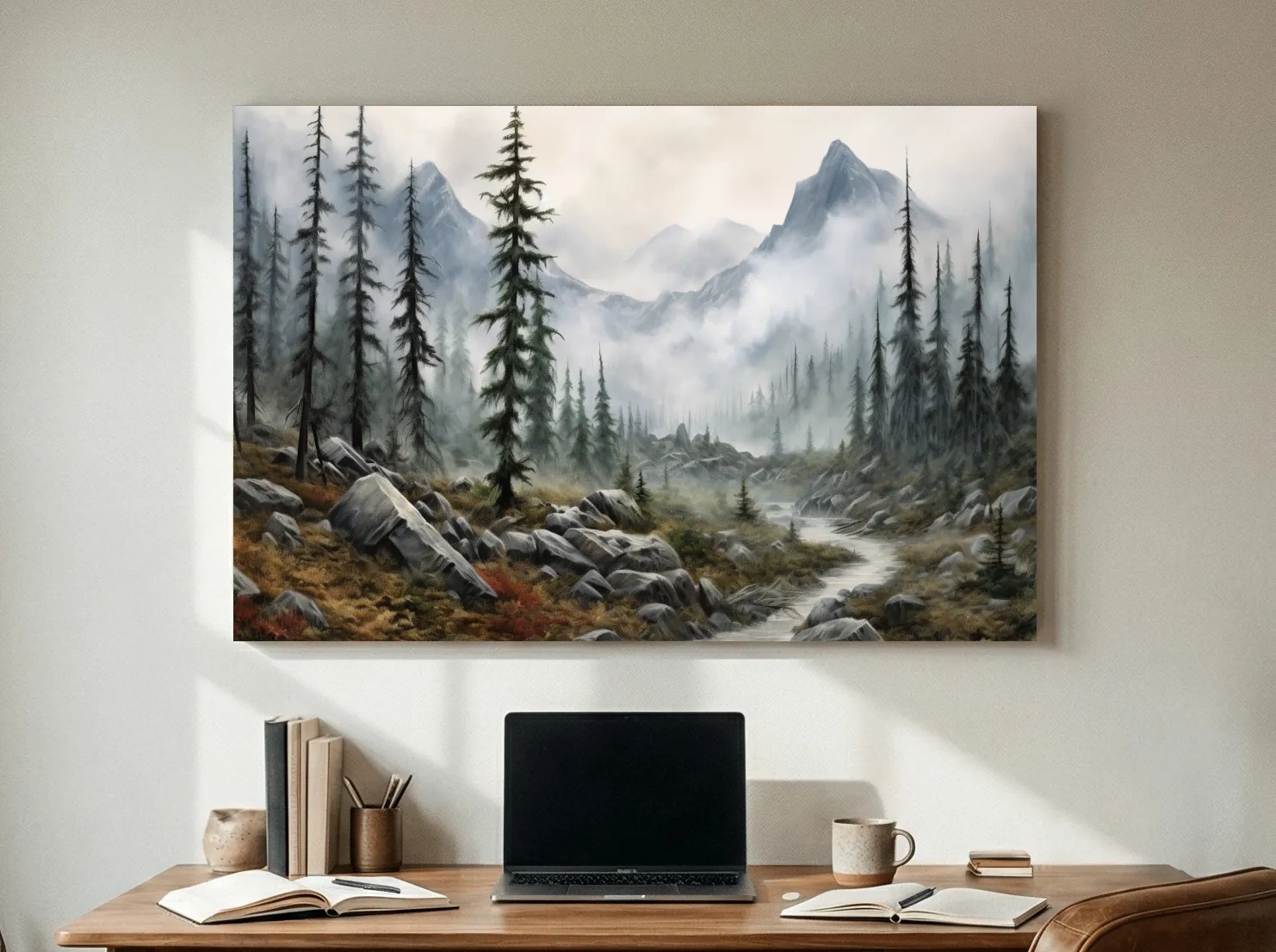 Foggy Alpine Mountain Forest Landscape - Moody Wall Art