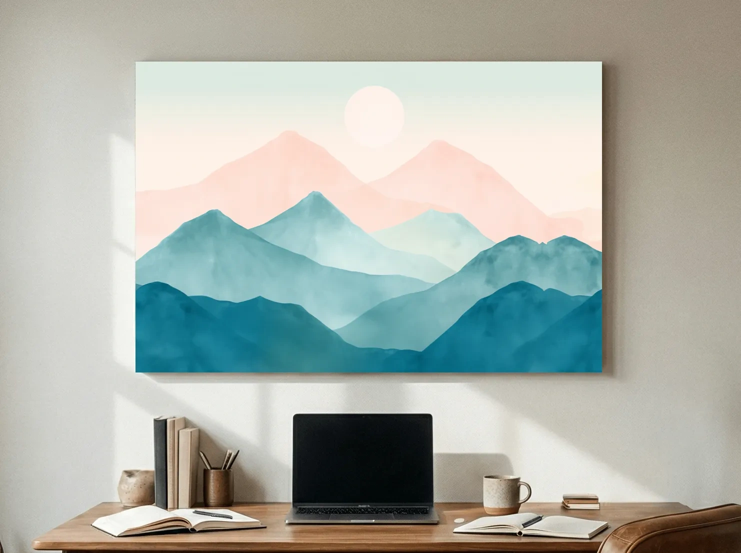Minimalist Pastel Watercolor Mountains - Serene Abstract Landscape Wall Art
