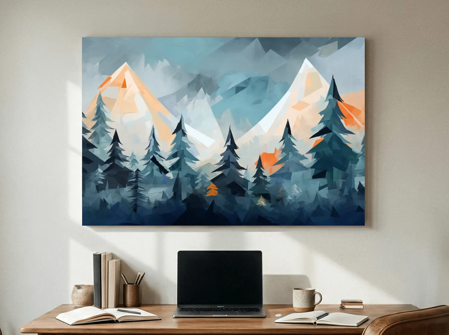 Geometric Alpine Peaks And Pine Forest - Abstract Mountain Landscape Wall Art